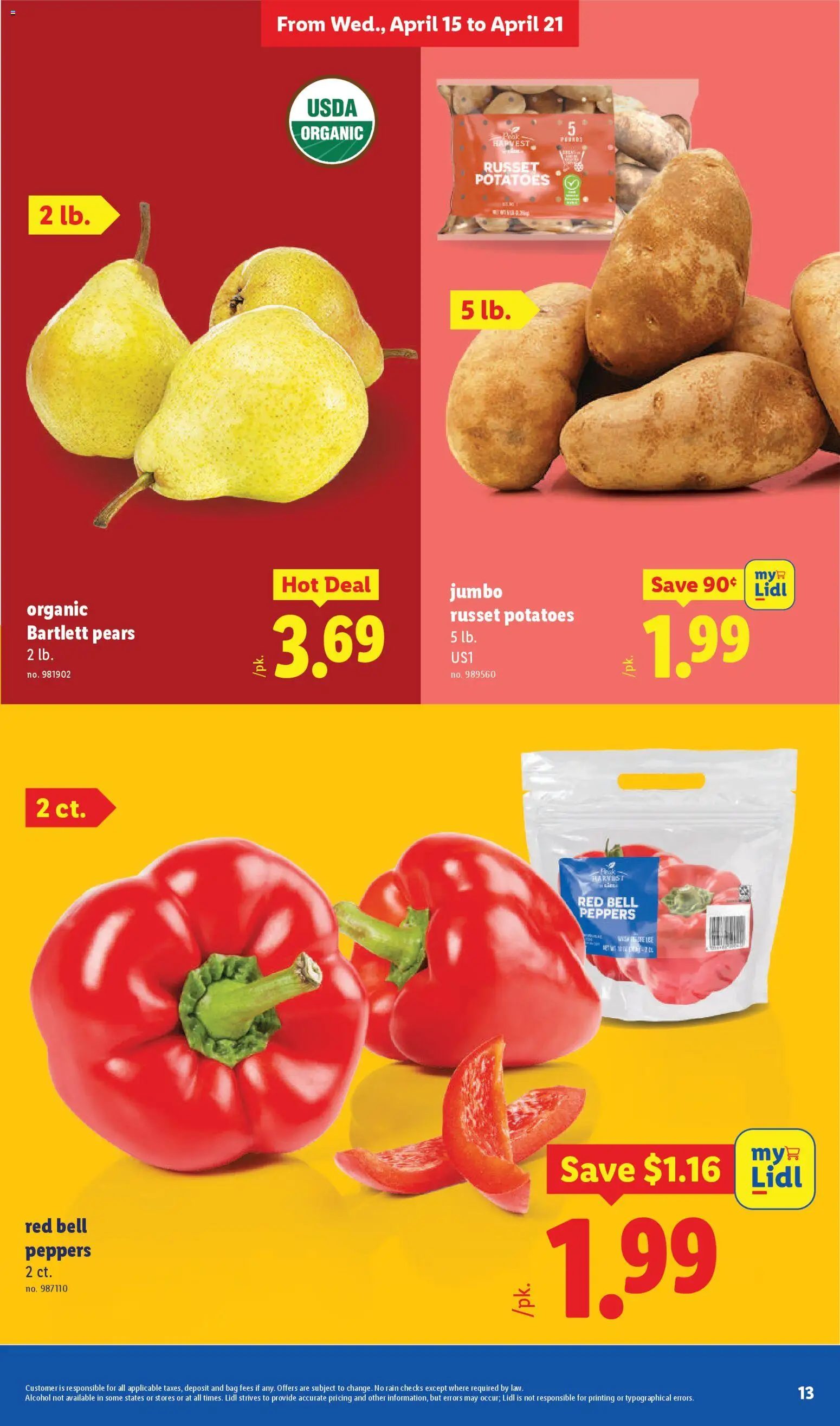 Lidl Weekly Ad - valid from 15.04.2026 | Page: 13 | Products: Peppers, Potatoes, Bag