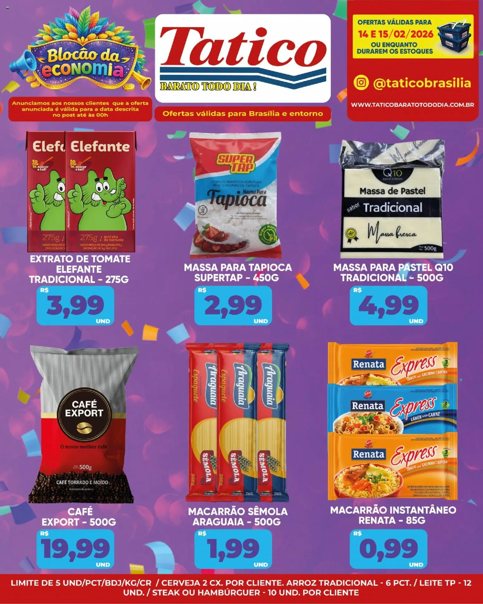 Tatico Folheto - válido de 14.02.2026 | Página: 4 | Produtos: Cerveja, Macarrão, Hambúrguer, Macarrão instantâneo