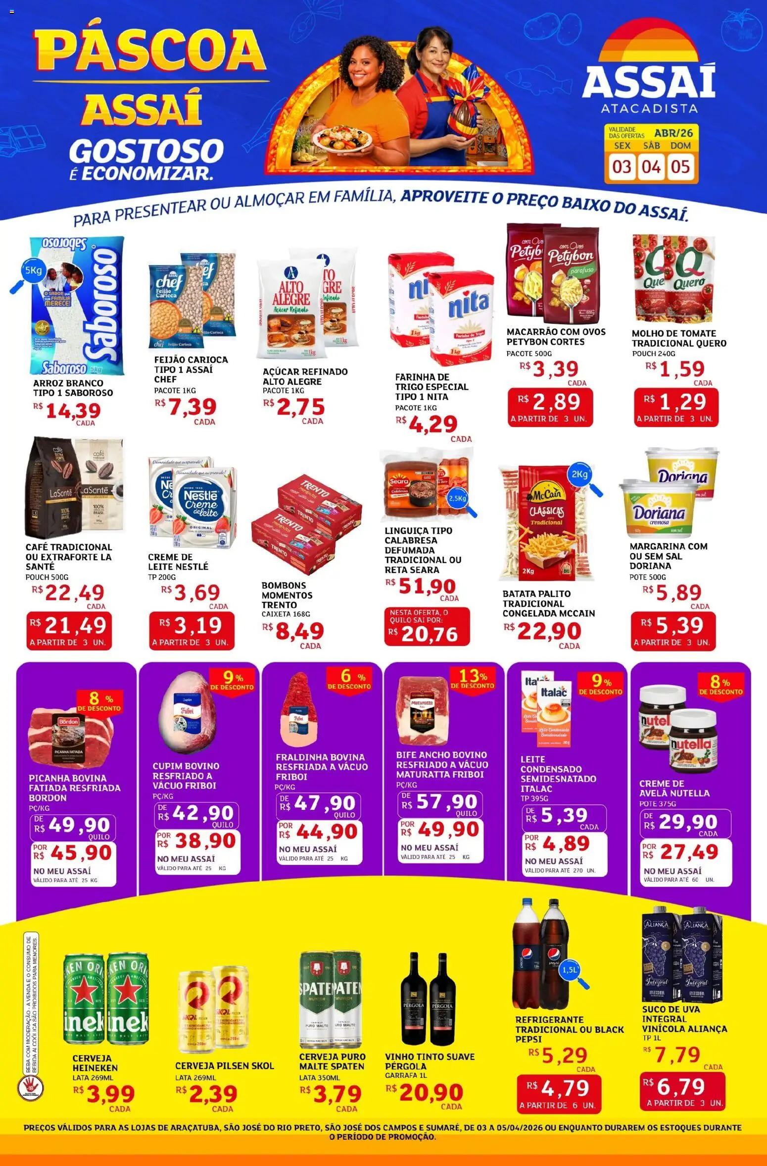 Assaí Atacadista Folheto - válido de 03.04.2026 | Página: 1 | Produtos: Feijão, Doriana, Arroz, Creme