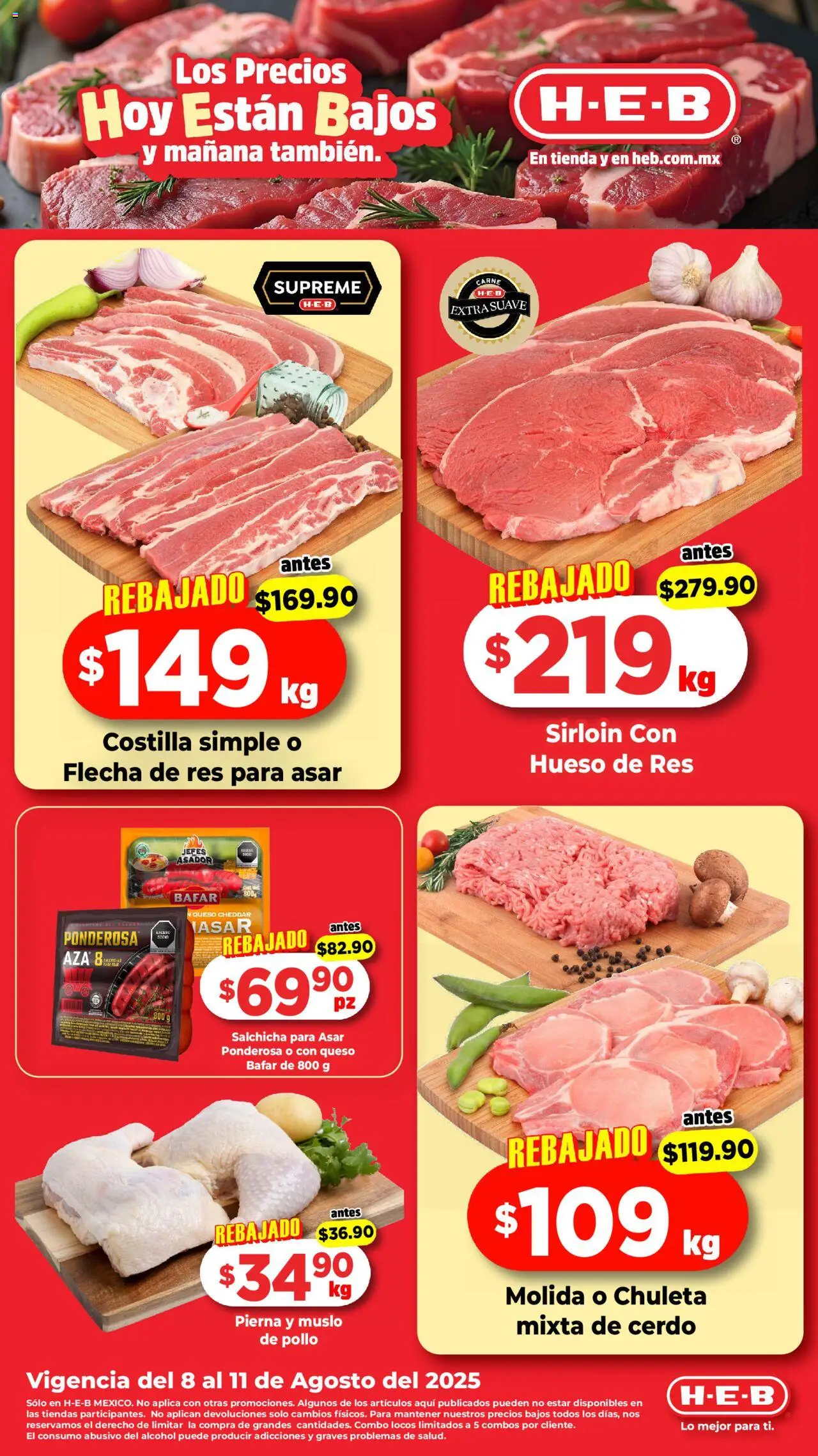 Nuevas ofertas de H-E-B válidas en toda la República Mexicana desde el 08.08.2025. ¡Encuentra las mejores ofertas en H-E-B folleto! | Página: 1 | Productos: Salchicha, Queso, Cerdo, Res