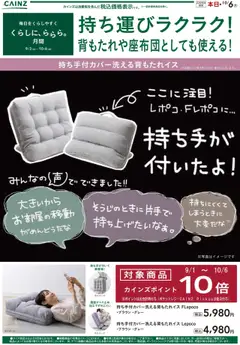 03.09.2025から有効なオファーを含む カインズ ホーム - 持ち手付カバー洗える背もたれイス