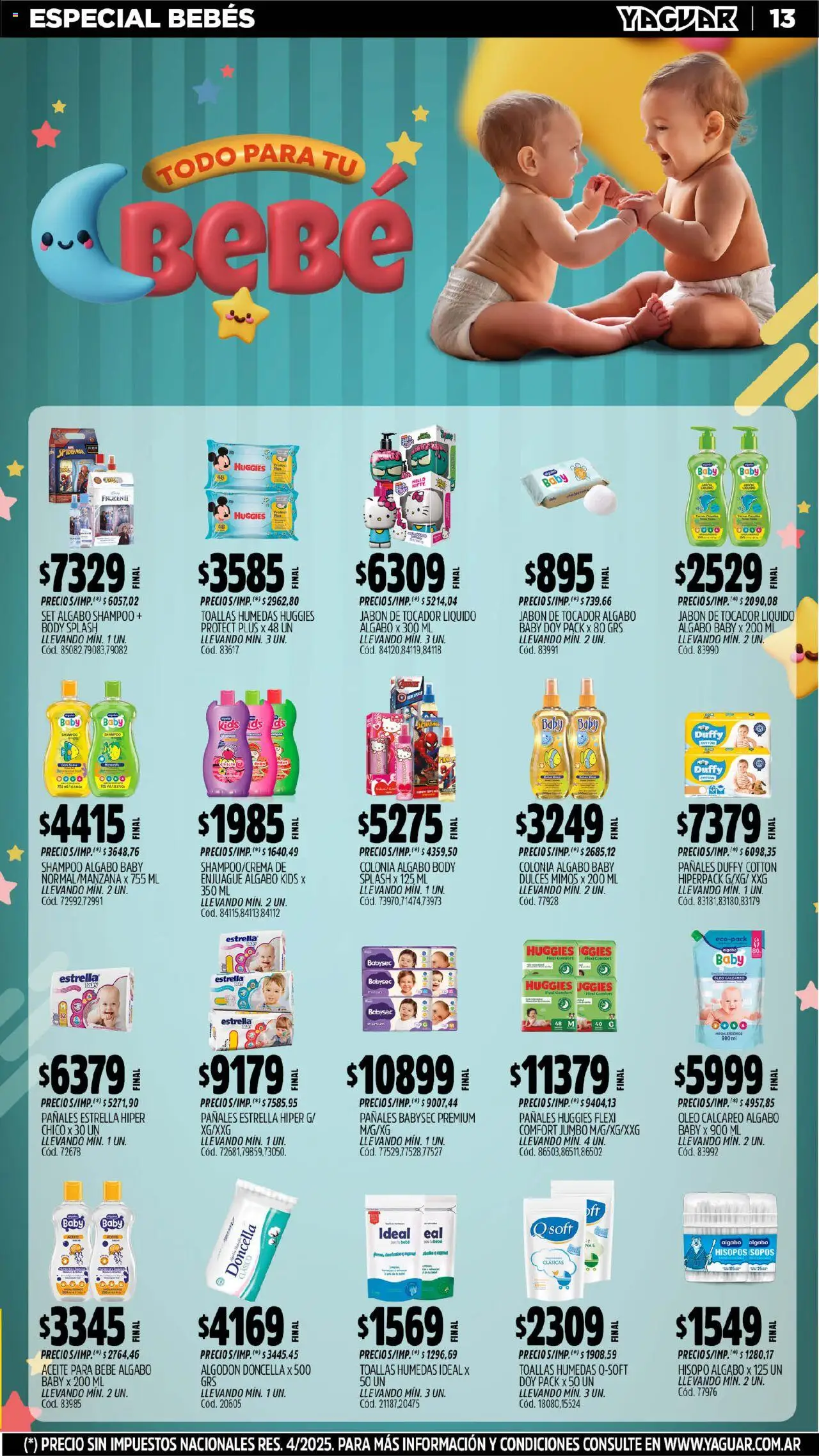 Yaguar - Trelew │ válido desde el 11.08.2025 | Página: 14 | Productos: Algodón, Shampoo, Jabón, Pañales