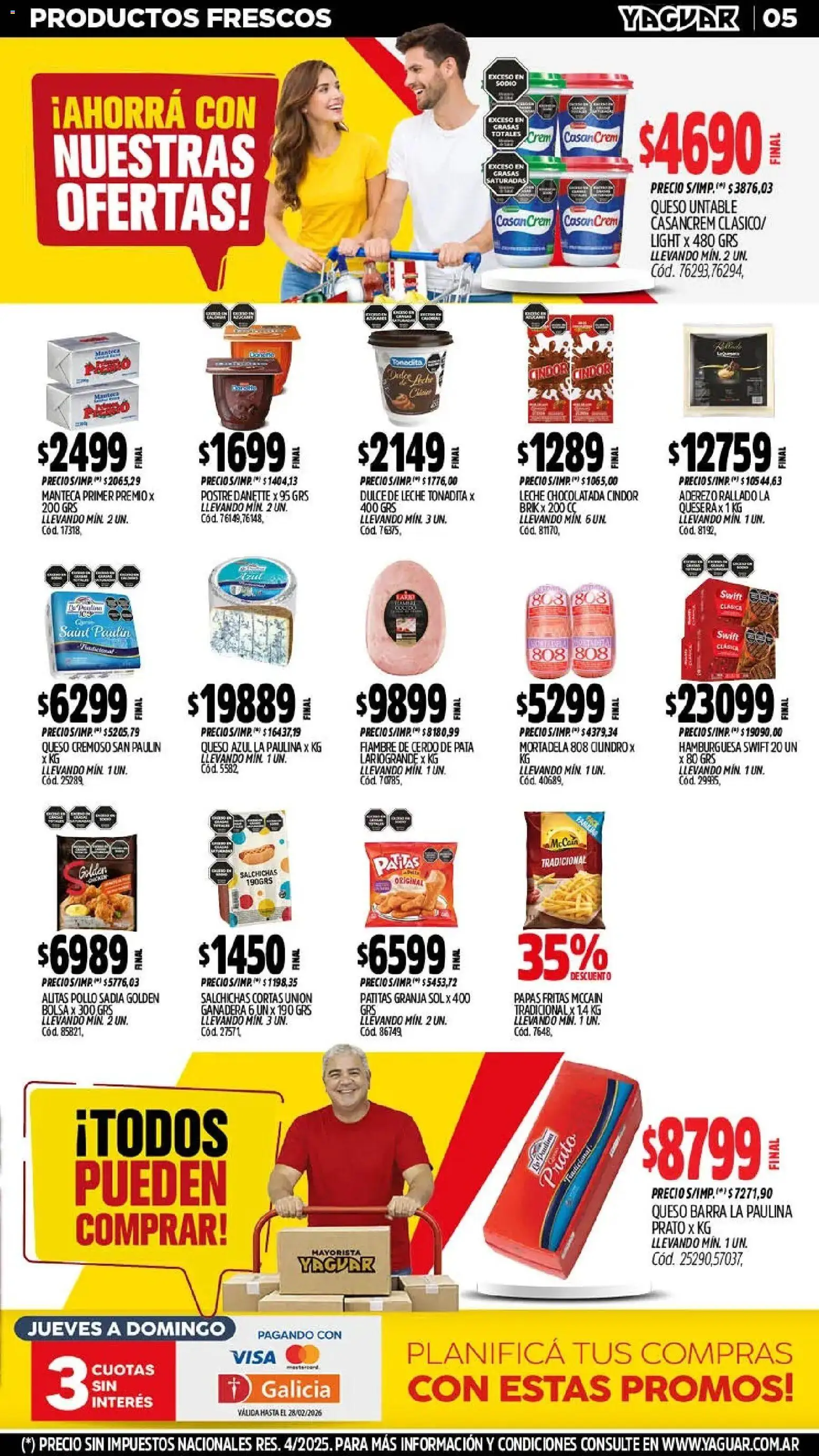 Yaguar - Oferta Semanal General Roca │ válido desde el 23.02.2026 | Página: 5 | Productos: Mortadela, Leche, Queso, Chocolatada