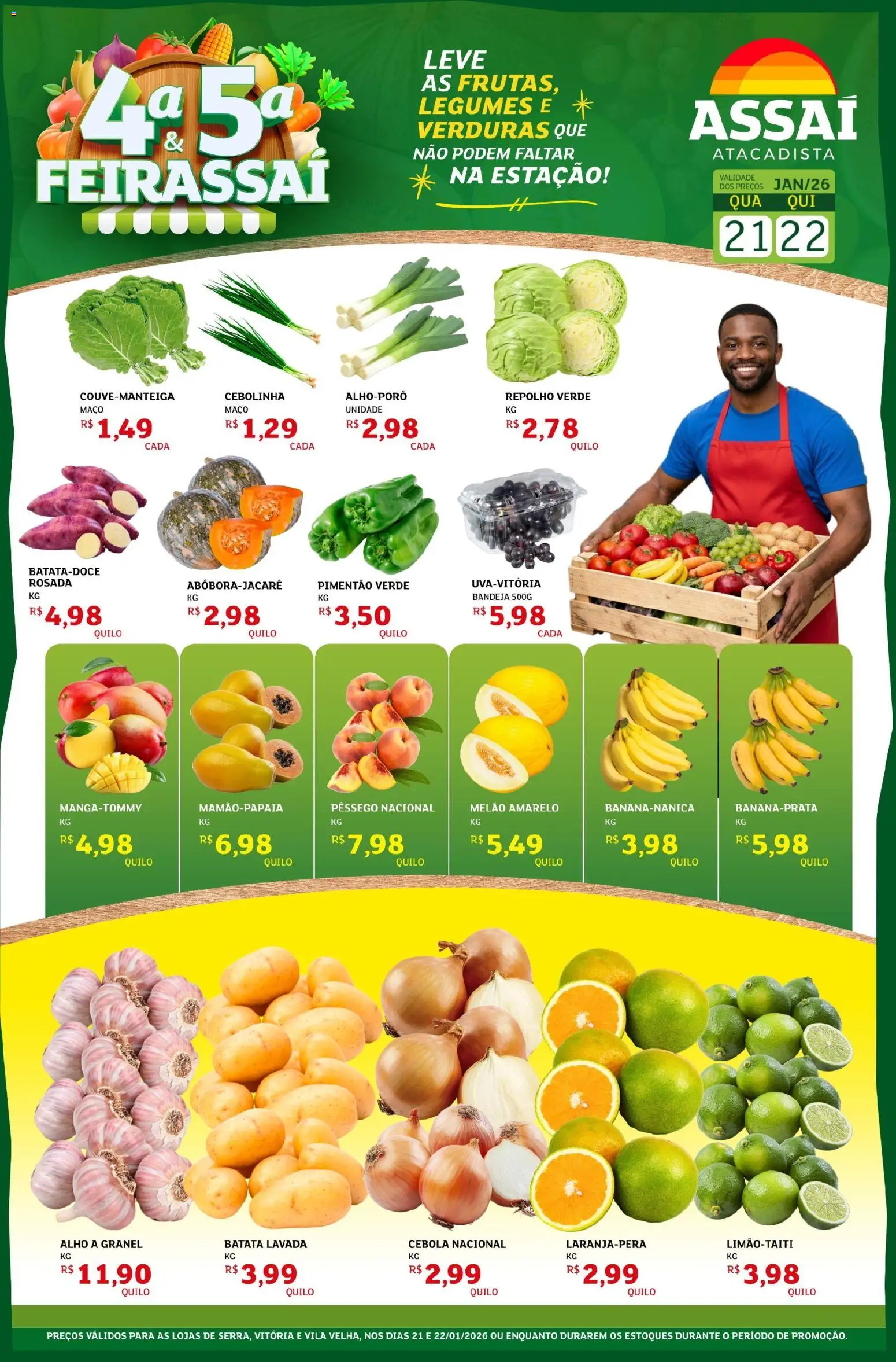 Assaí Atacadista Folheto - válido de 21.01.2026 | Página: 1 | Produtos: Pêssego, Cebola, Pimentão, Repolho