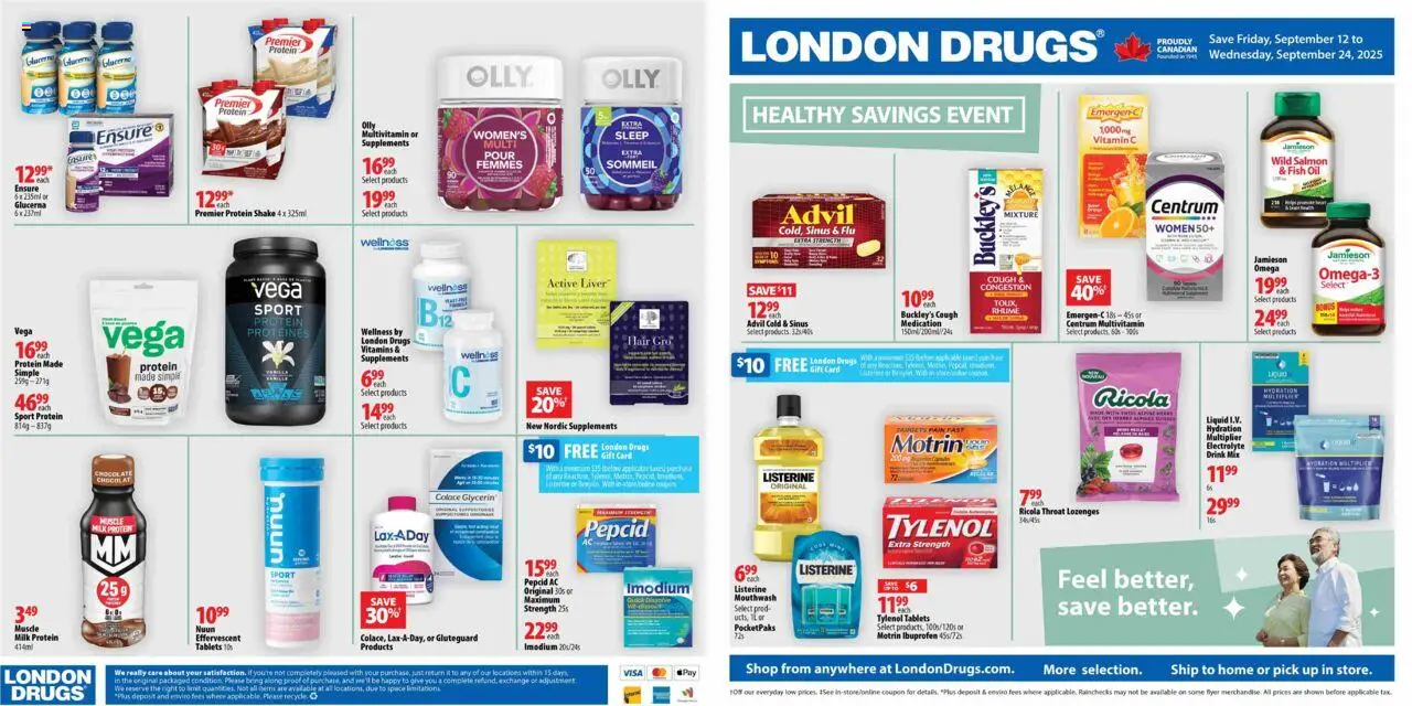 London Drugs flyer valid from 12.09.2025 | Page: 2 | Products: Fish, Milk, Oil, Chocolate