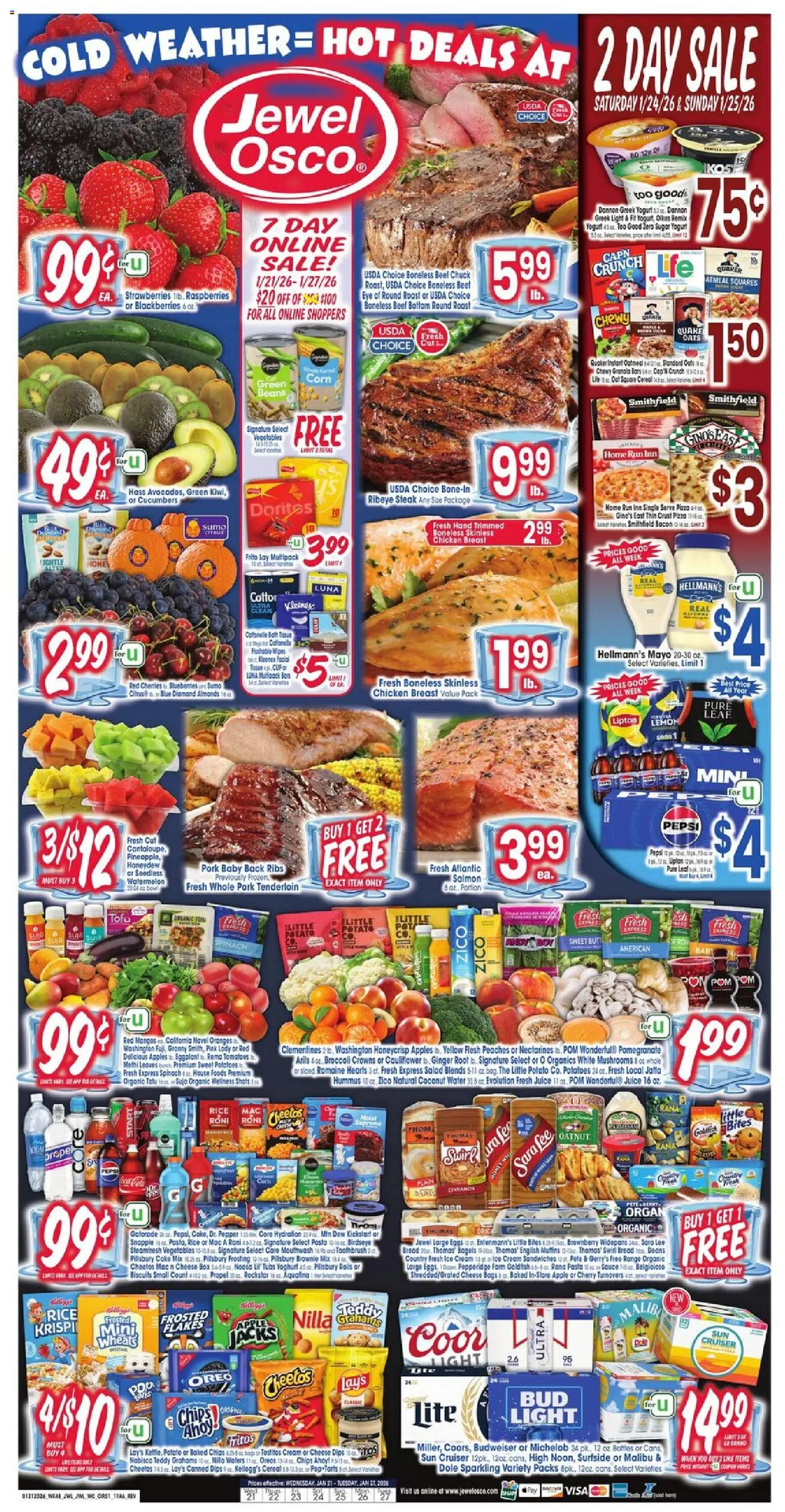 Jewel Osco Weekly Ad - IL - valid from 21.01.2026 | Page: 1 | Products: Cheese, Cream, Cauliflower, Jacks