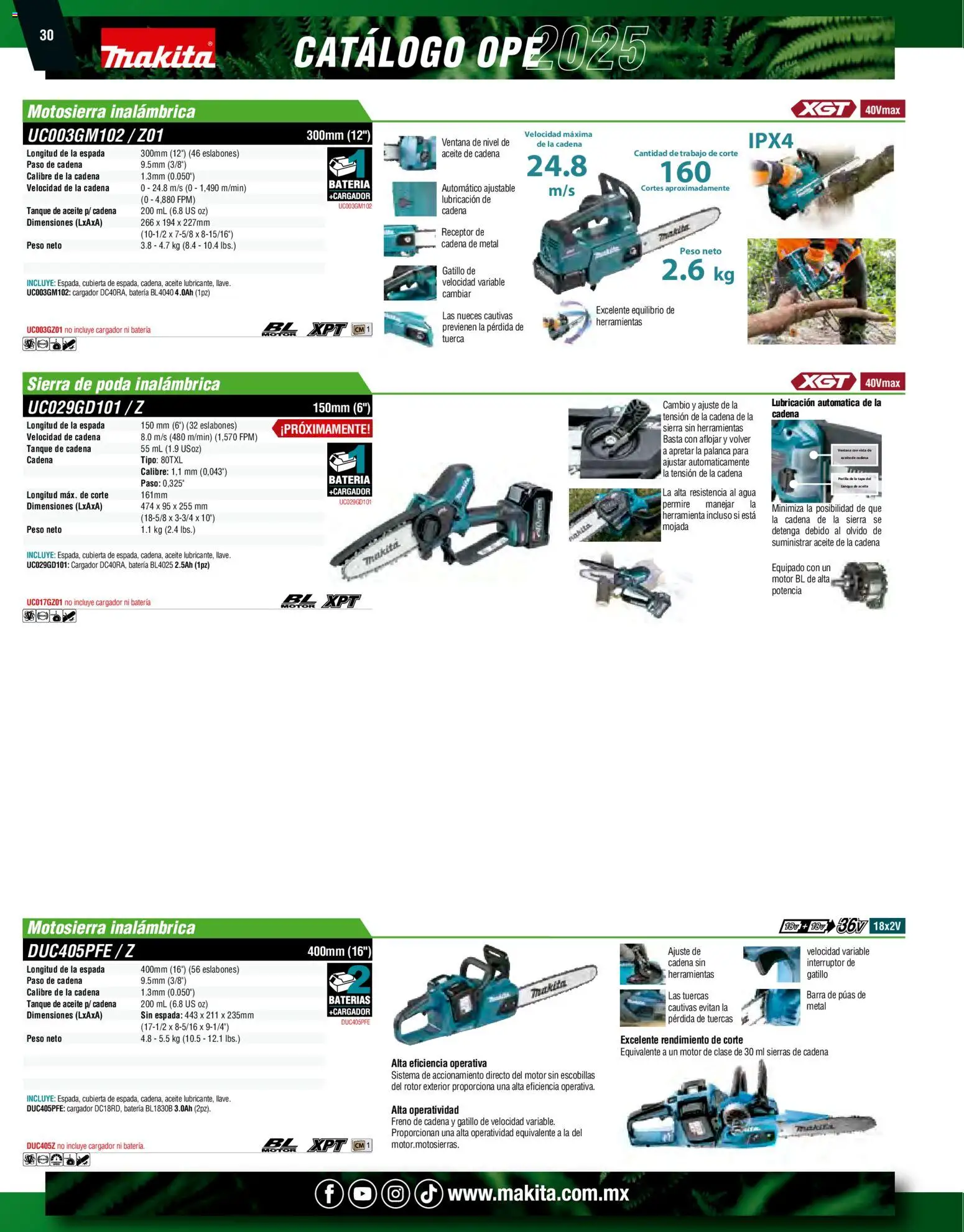 Nuevas ofertas de Makita válidas en toda la República Mexicana desde el 07.10.2024. ¡Encuentra las mejores ofertas en Makita catálogo Ope! | Página: 30 | Productos: Aceite, Motosierra, Barra, Batería