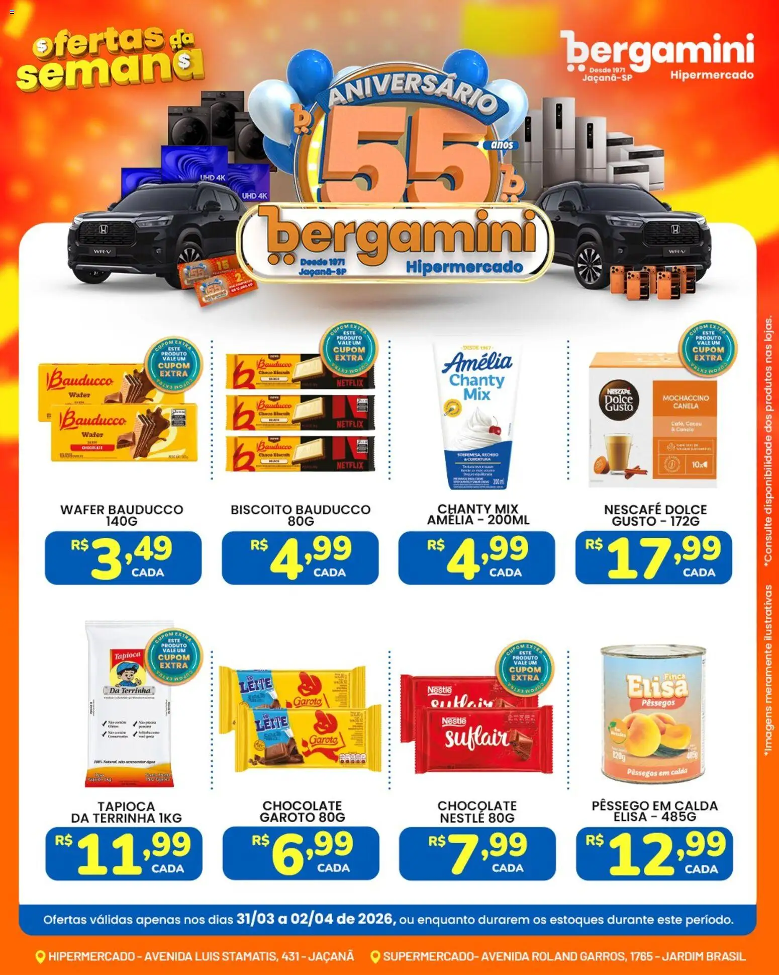 Supermercado Bergamini Folheto - válido de 31.03.2026 | Página: 7 | Produtos: Pêssego, Biscoito, Chocolate, Canela