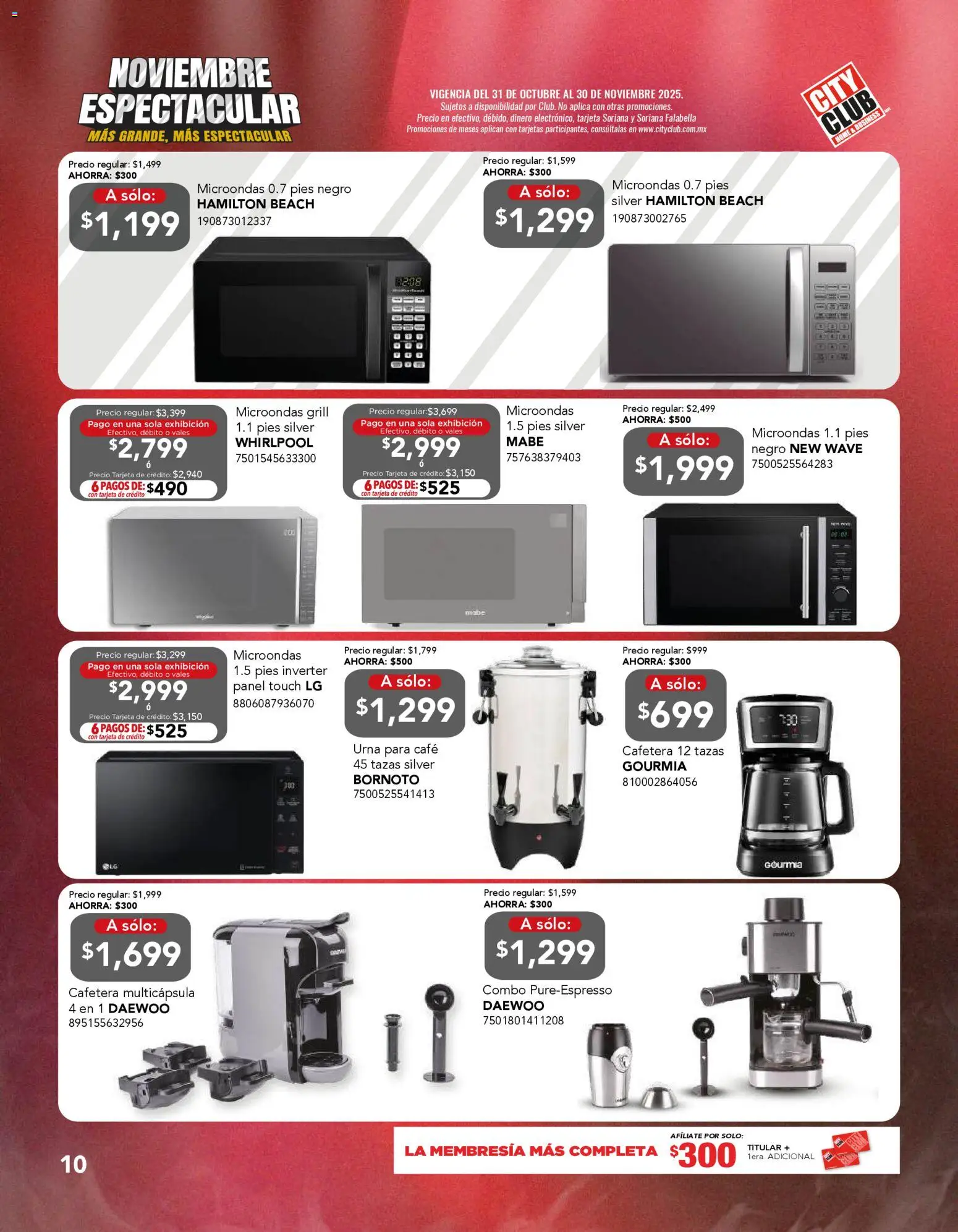 Nuevas ofertas de City Club válidas en toda la República Mexicana desde el 31.10.2025. ¡Encuentra las mejores ofertas en City Club Buen Fin! | Página: 10 | Productos: Café, Microondas, Cafetera