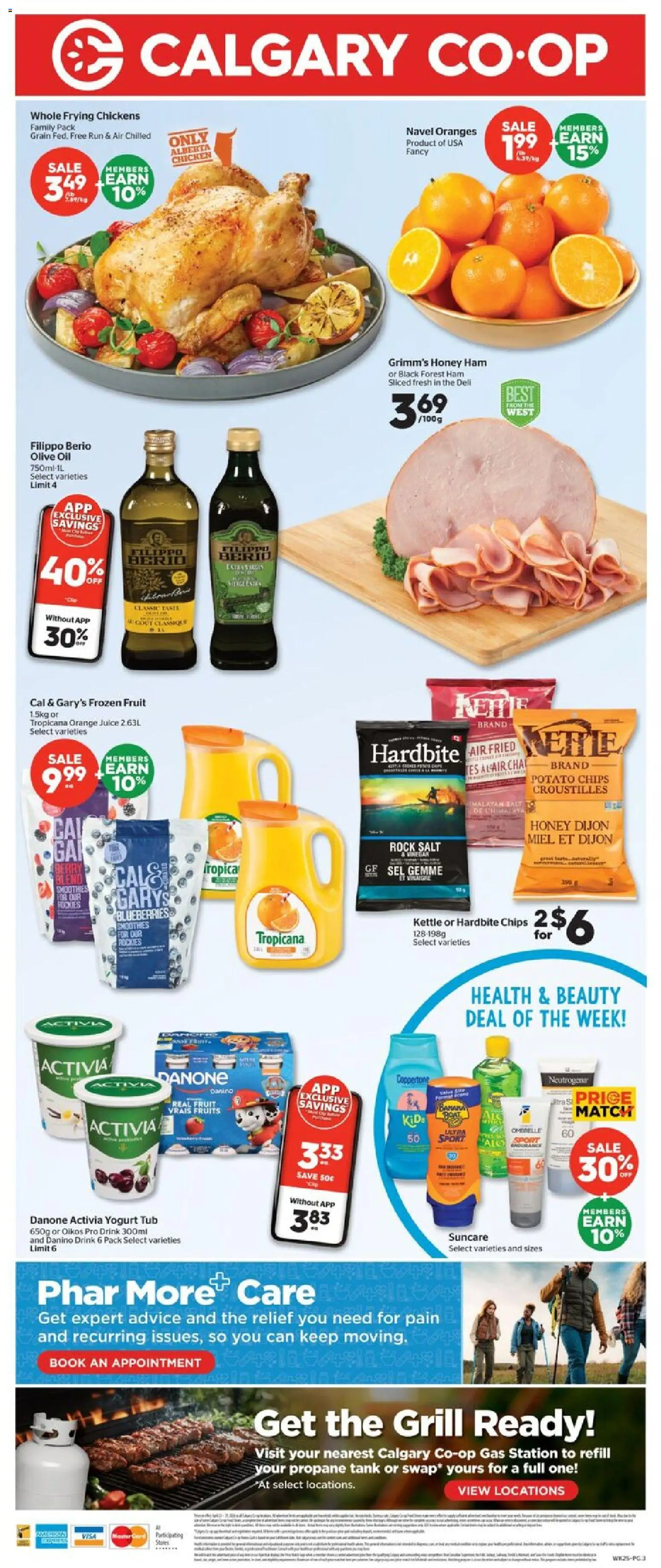 Calgary Co-op flyer valid from 23.04.2026 | Page: 3 | Products: Chips, Kettle, Yogurt, Juice