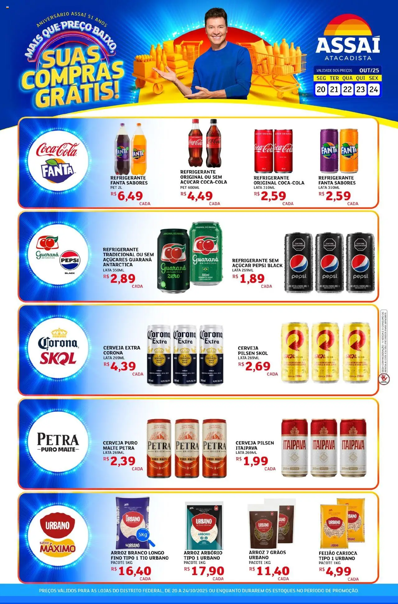 Assaí Atacadista Folheto - válido de 20.10.2025 | Página: 1 | Produtos: Cerveja, Arroz, Açúcar, Refrigerante