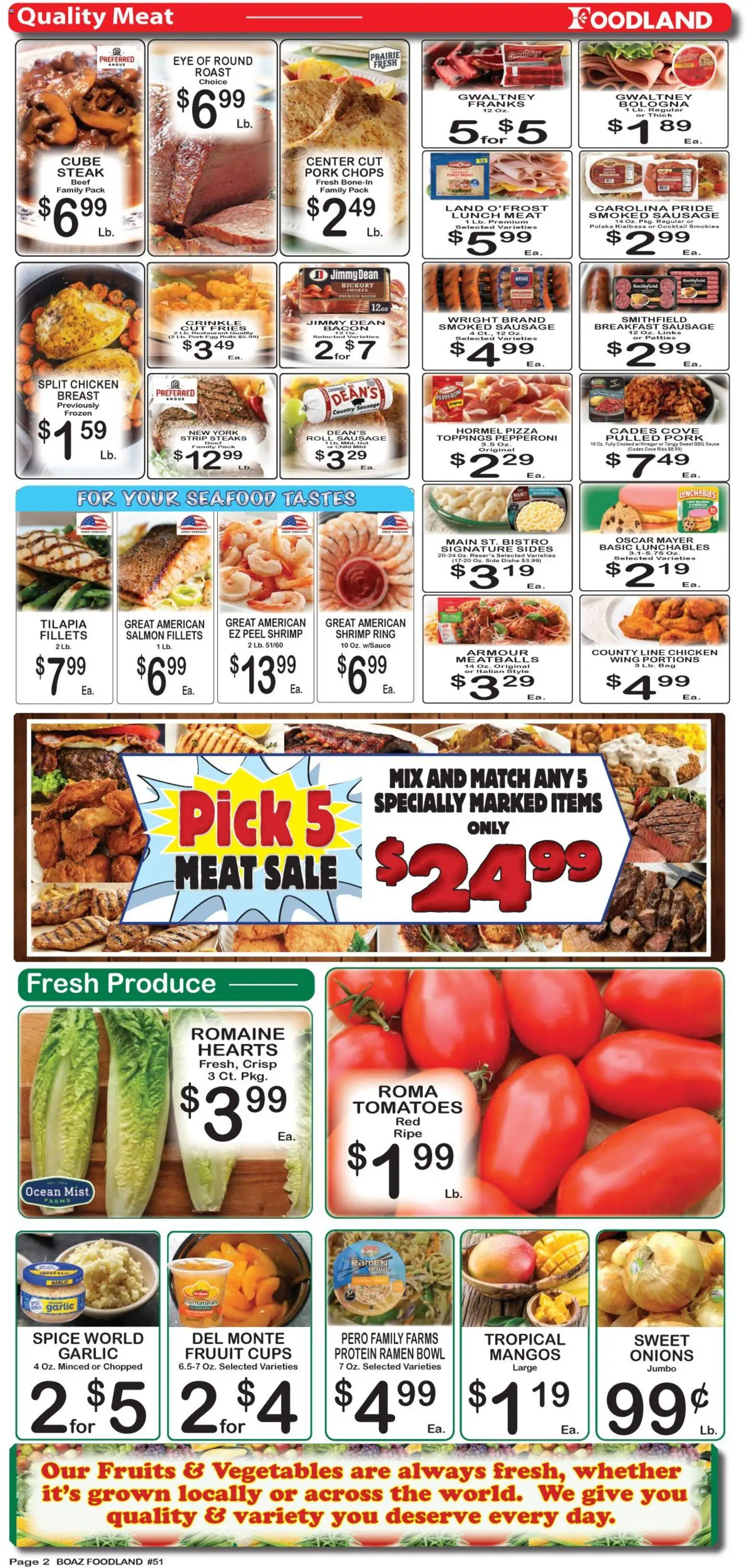 Foodland Weekly Ad - valid from 07.04.2026 | Page: 2 | Products: Pizza, Sauce, Seafood, Garlic