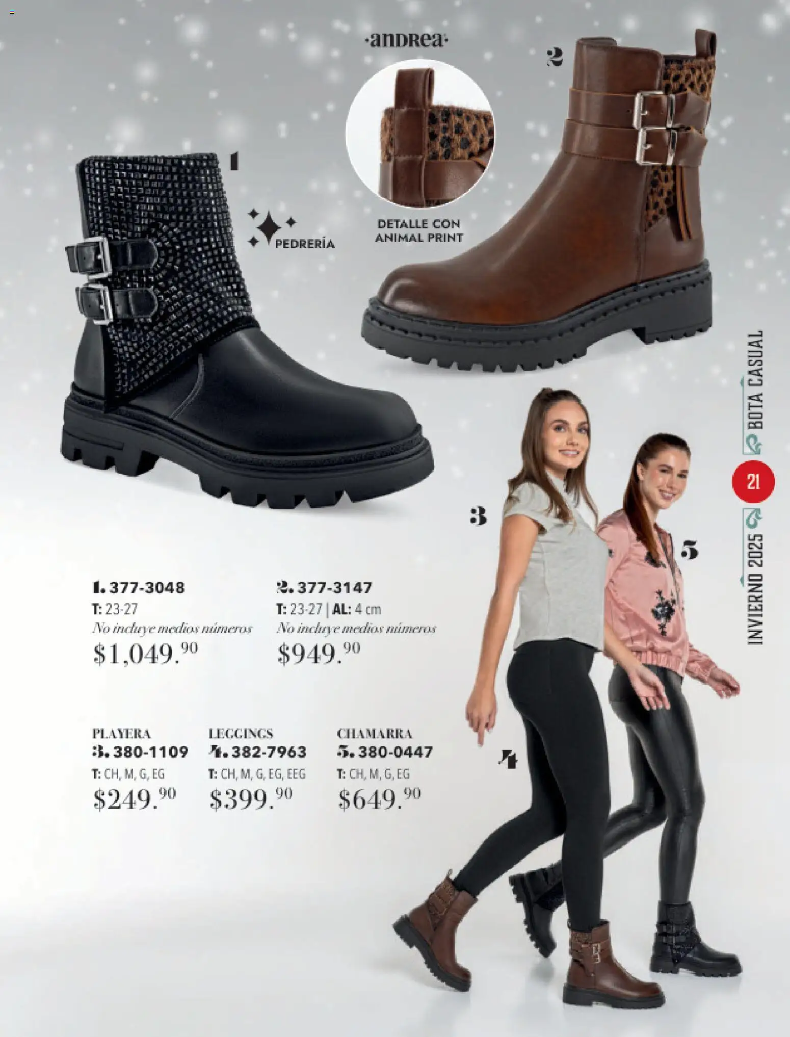 Nuevas ofertas de Andrea válidas en toda la República Mexicana desde el 26.11.2025. ¡Encuentra las mejores ofertas en Andrea catálogo Invierno! | Página: 21 | Productos: Leggings, Chamarra, Playera