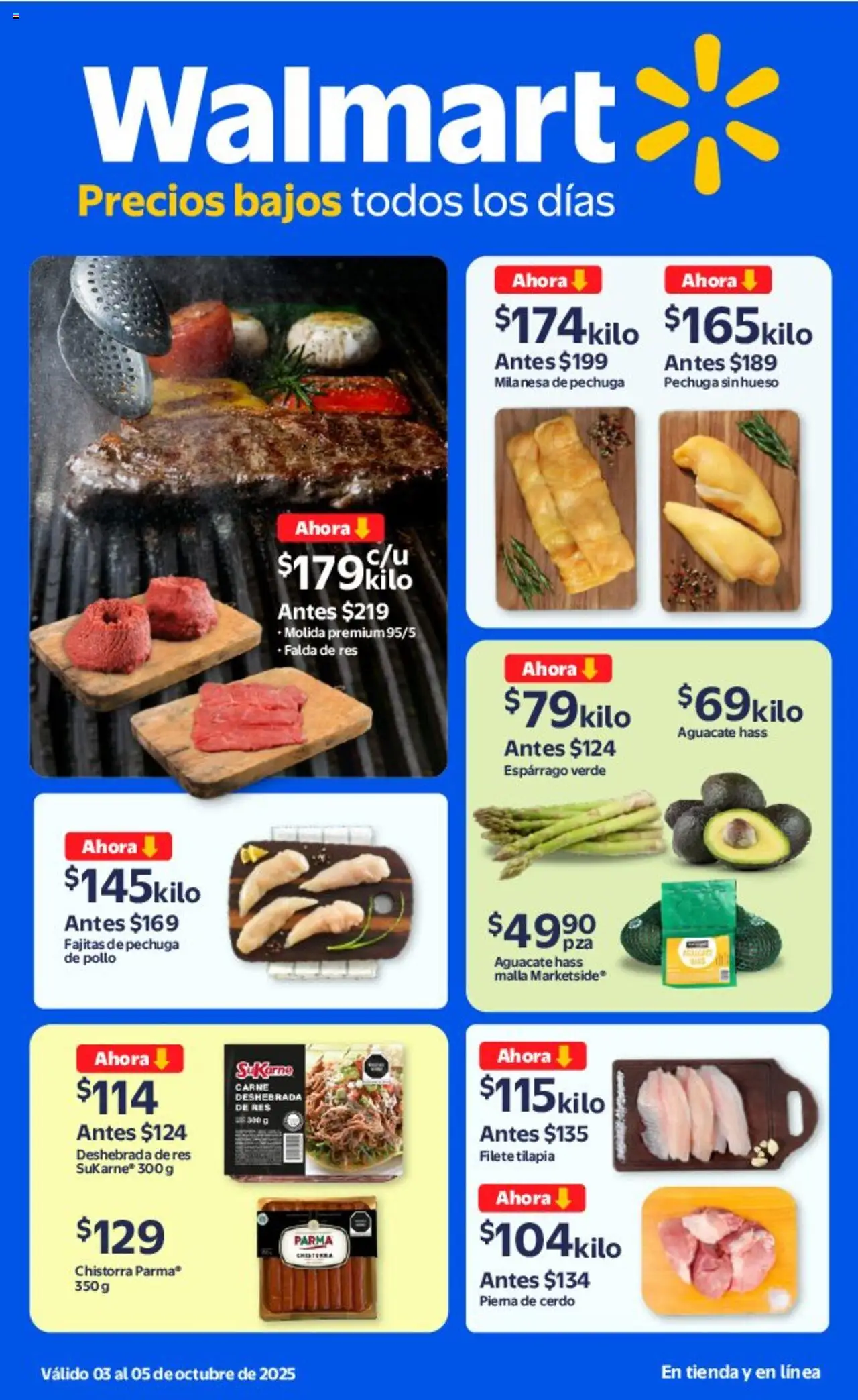 Nuevas ofertas de Walmart válidas en toda la República Mexicana desde el 03.10.2025. ¡Encuentra las mejores ofertas en Walmart - Folleto Precios Bajos! | Página: 1 | Productos: Milanesa, Aguacate, Cerdo, Malla