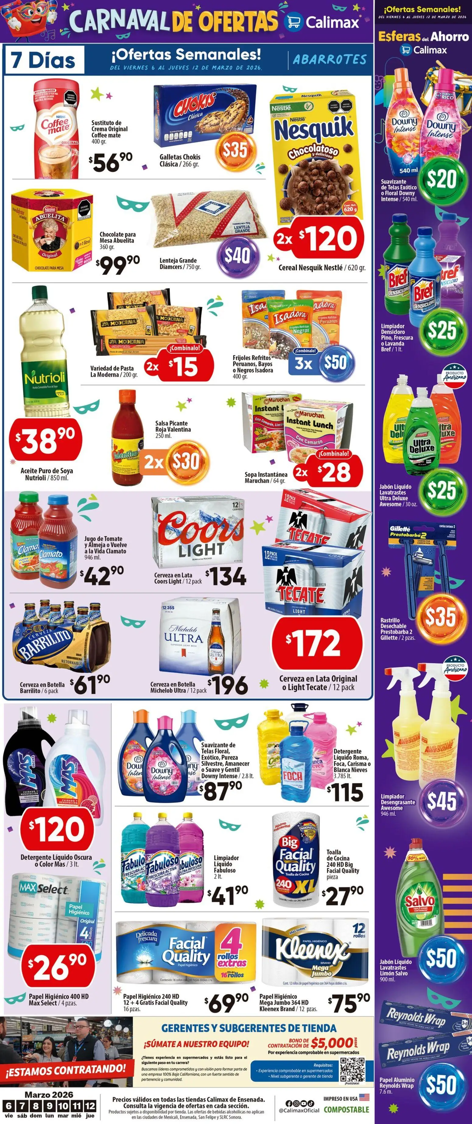 Nuevas ofertas de Calimax válidas en toda la República Mexicana desde el 06.03.2026. ¡Encuentra las mejores ofertas en Calimax folleto Ensenada! | Página: 6 | Productos: Detergente, Jabón líquido, Crema, Pasta