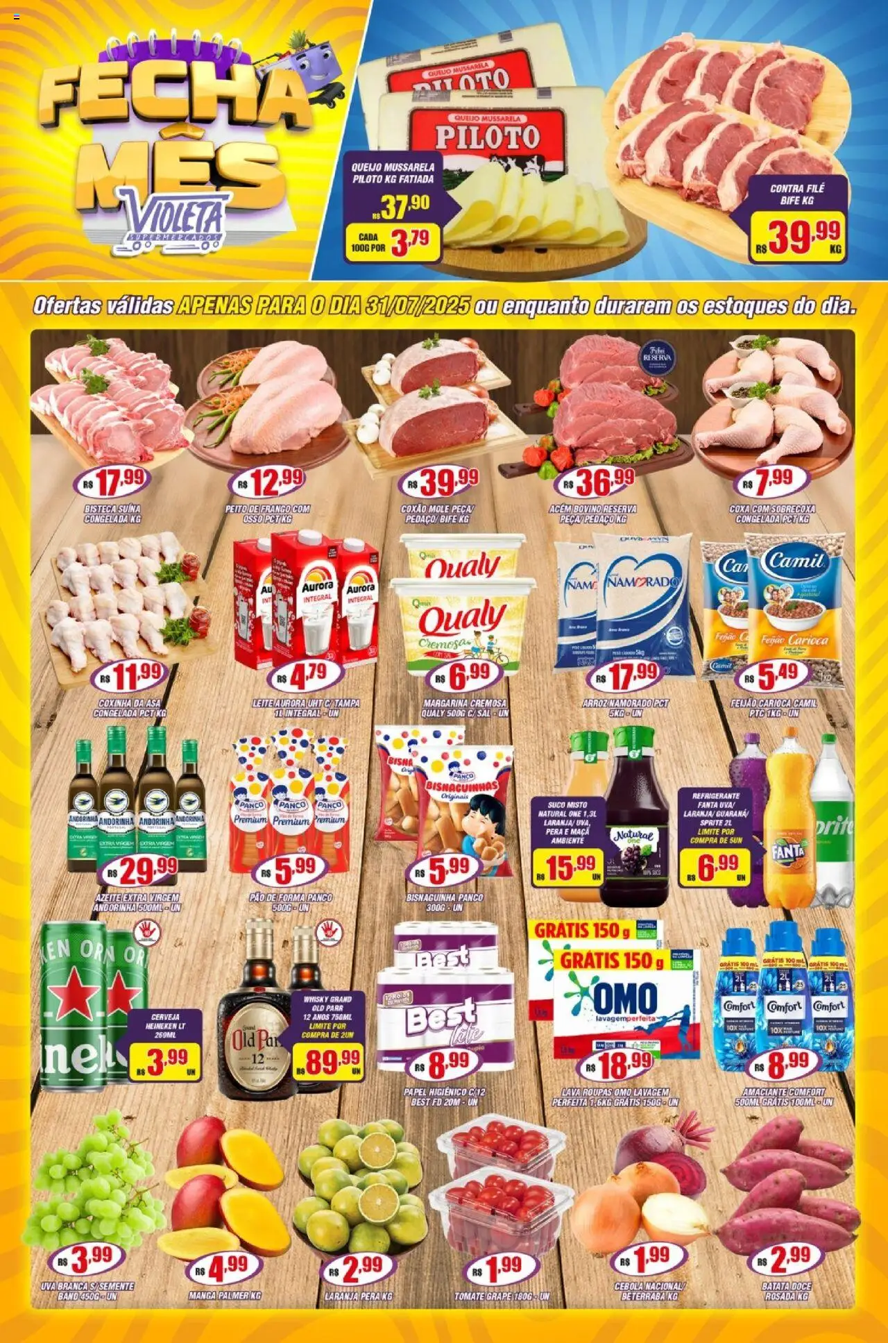 Violeta Supermercados Folheto - válido de 31.07.2025 | Página: 1 | Produtos: Pera, Suco, Azeite, Peito de frango