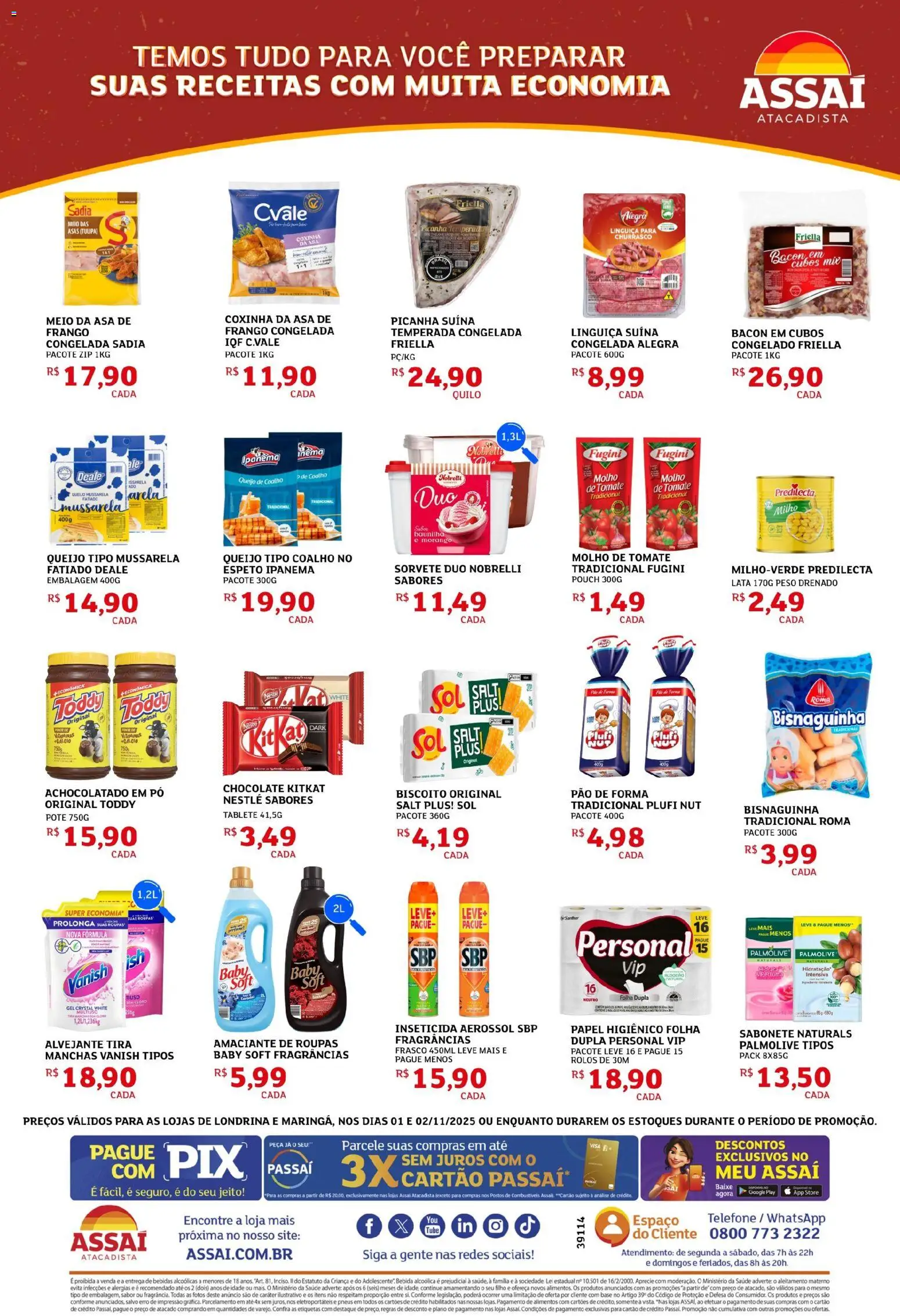 Assaí Atacadista Folheto - válido de 01.11.2025 | Página: 2 | Produtos: Alvejante, Picanha, Chocolate, Pão de forma