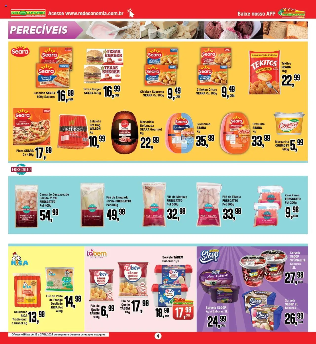 RedEconomia Folheto - válido de 19.08.2025 | Página: 4 | Produtos: Presunto, Mortadela, Sorvete, Margarina