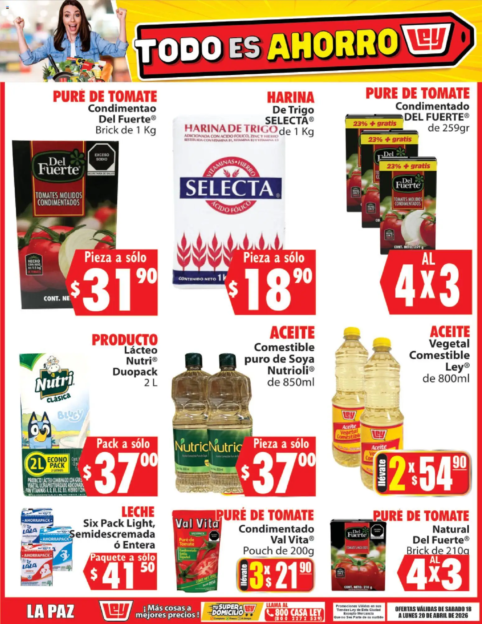 Nuevas ofertas de Casa Ley válidas en toda la República Mexicana desde el 18.04.2026. ¡Encuentra las mejores ofertas en Casa Ley folleto Todo es ahorro! | Página: 1 | Productos: Tomate, Leche, Pure de Tomate, Tomates