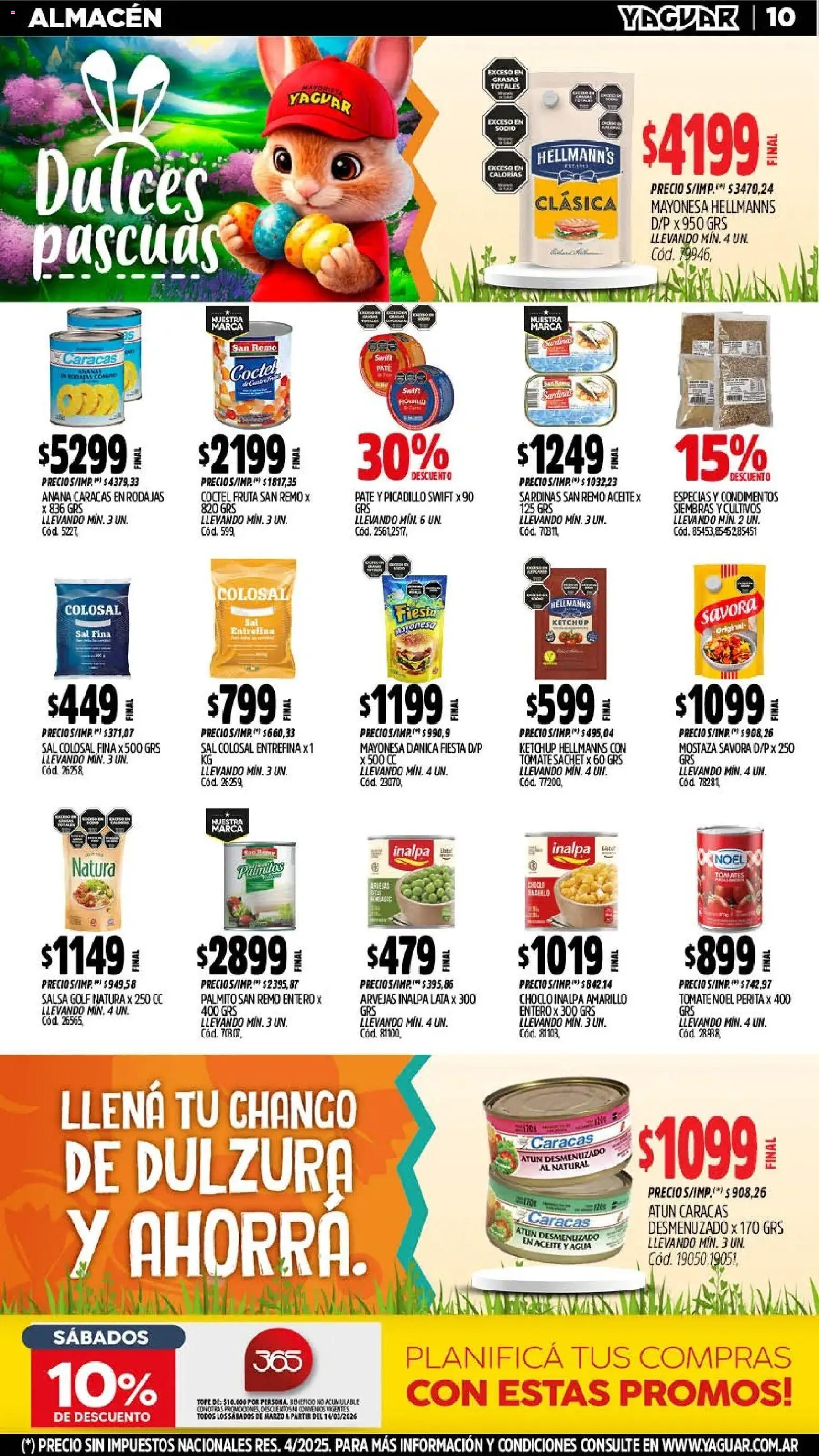 Yaguar - Oferta Semanal Neuquen │ válido desde el 16.03.2026 | Página: 10 | Productos: Choclo, Mayonesa, Sal, Tomate