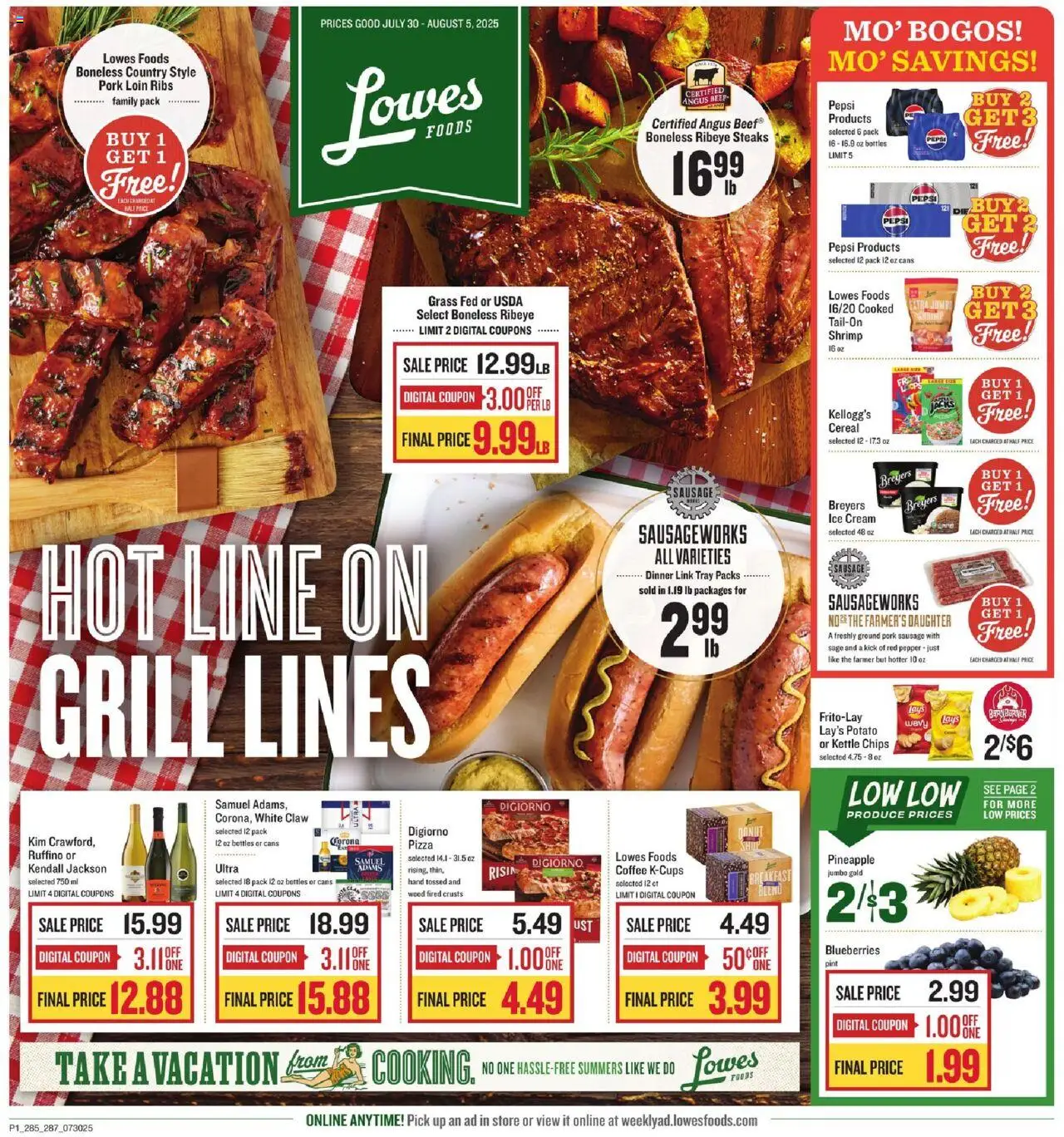 Lowes Foods Weekly Ad - NC - valid from 30.07.2025 | Page: 1 | Products: Cream, Pepper, Sausage, Grill