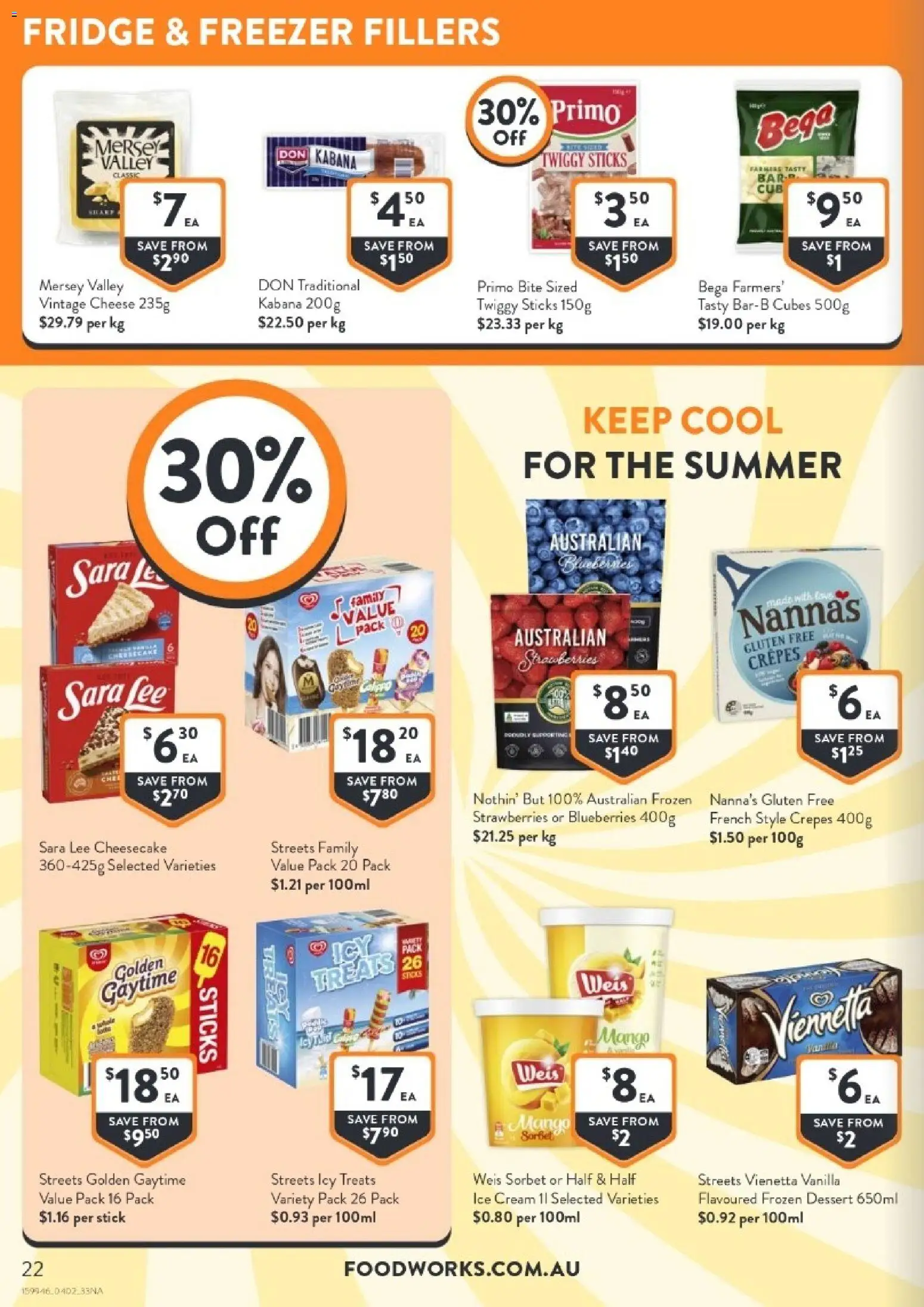 Foodworks catalogue - valid from 04.02.2026 | Page: 22 | Products: Cheese, Strawberries, Ice cream, Fridge