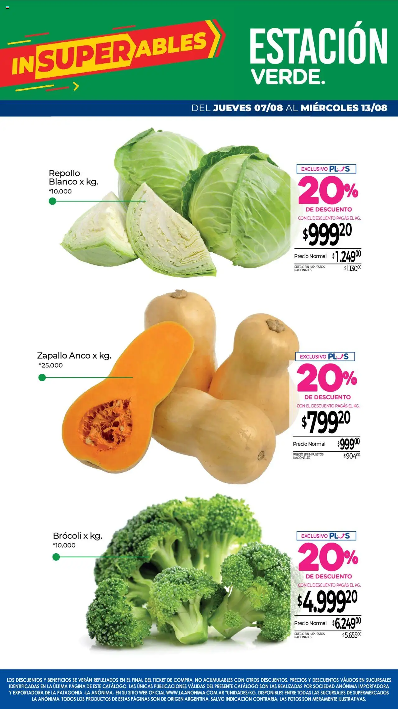 La Anonima catálogo │ válido desde el 07.08.2025 | Página: 6 | Productos: Zapallo, Brocoli, Repollo