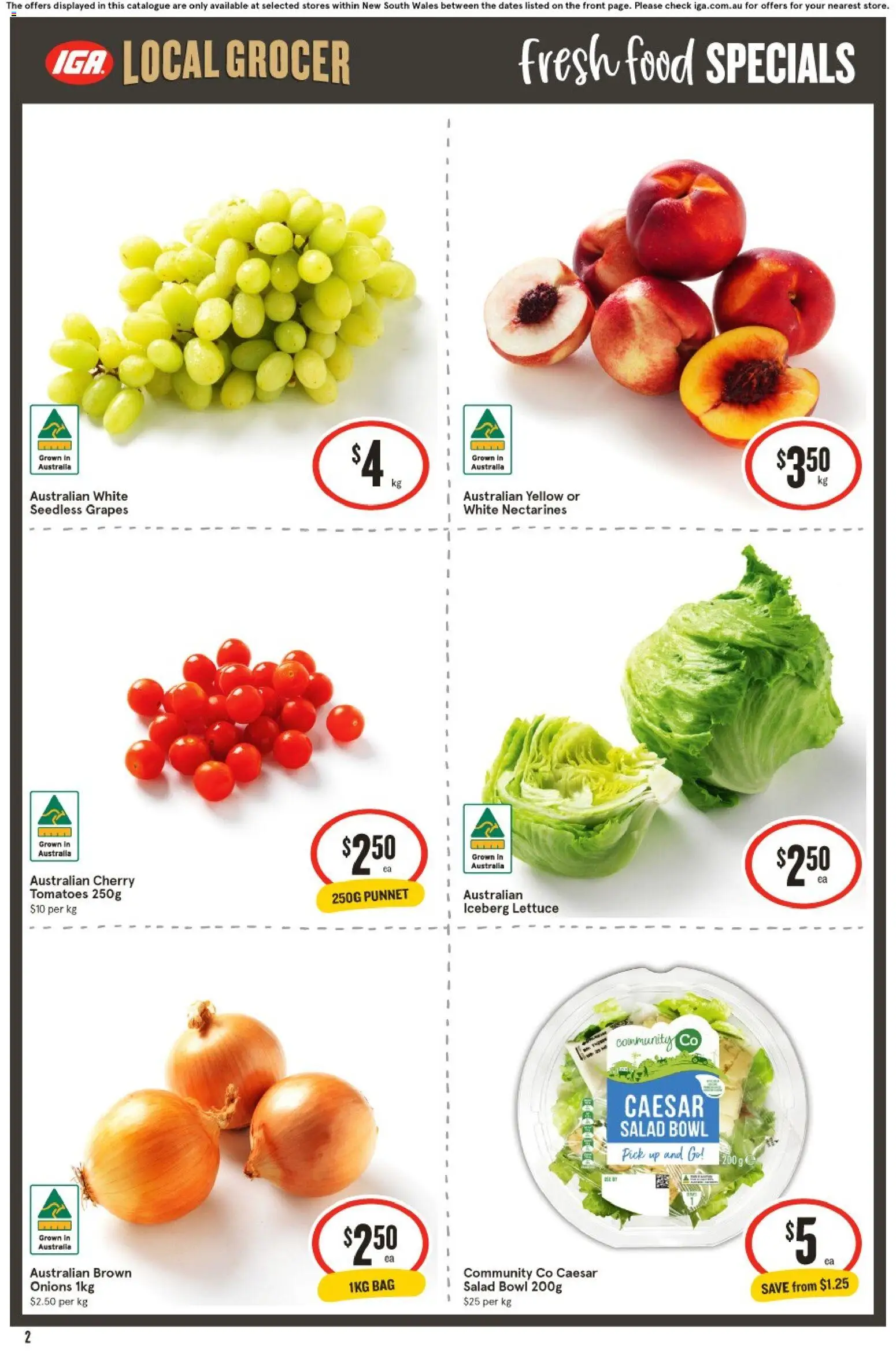IGA catalogue - valid from 25.02.2026 | Page: 2 | Products: Tomatoes, Salad, Onions, Grapes