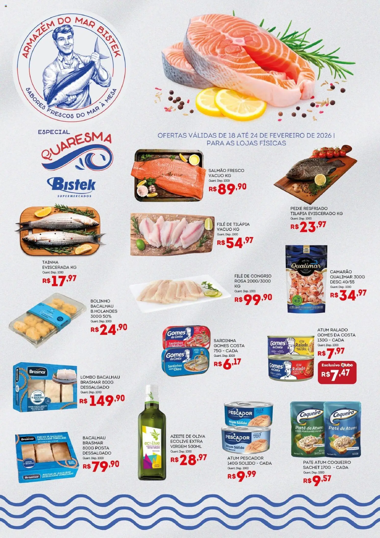 Bistek Supermercados Folheto - válido de 18.02.2026 | Página: 1 | Produtos: Salmão, Mesa, Tilápia, Filé de tilápia