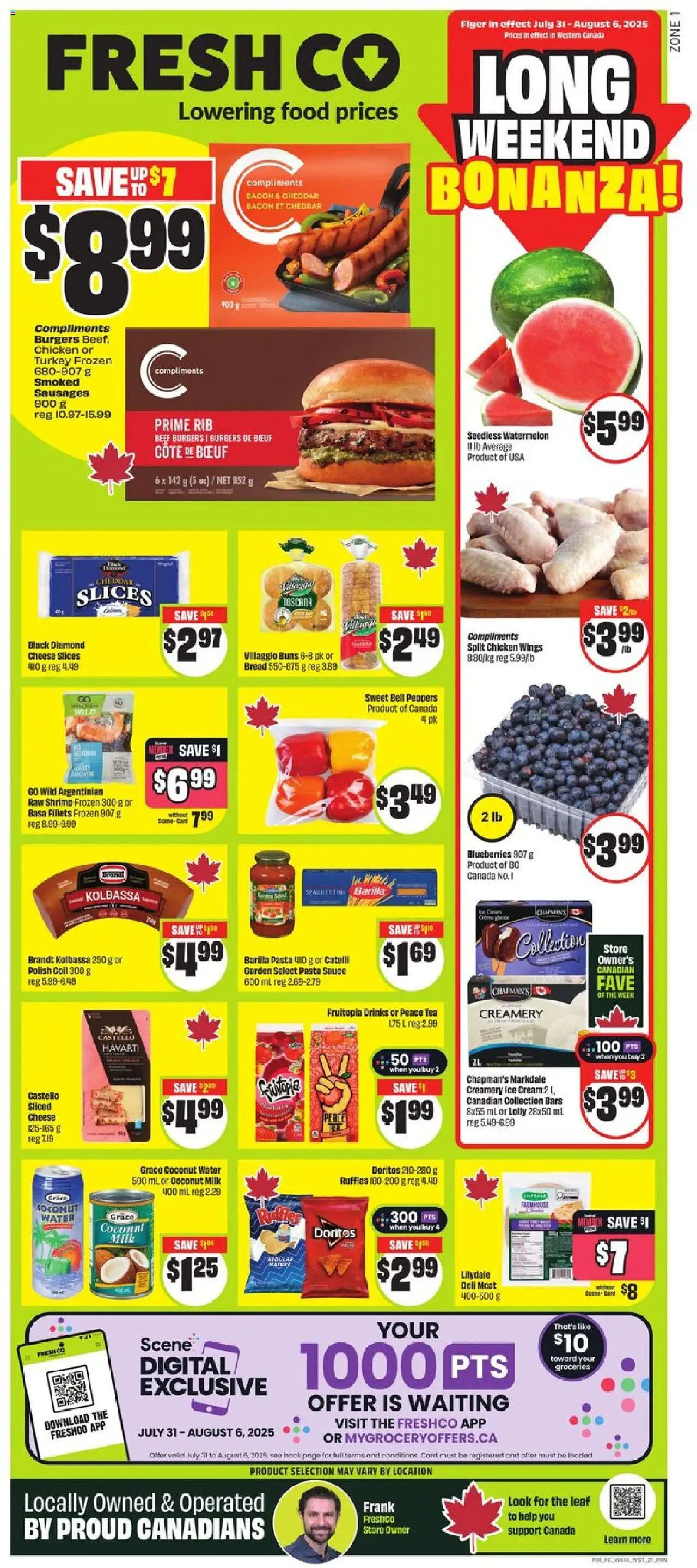 FreshCo flyer valid from 31.07.2025 | Page: 1 | Products: Cream, Chicken wings, Cheese, Chicken