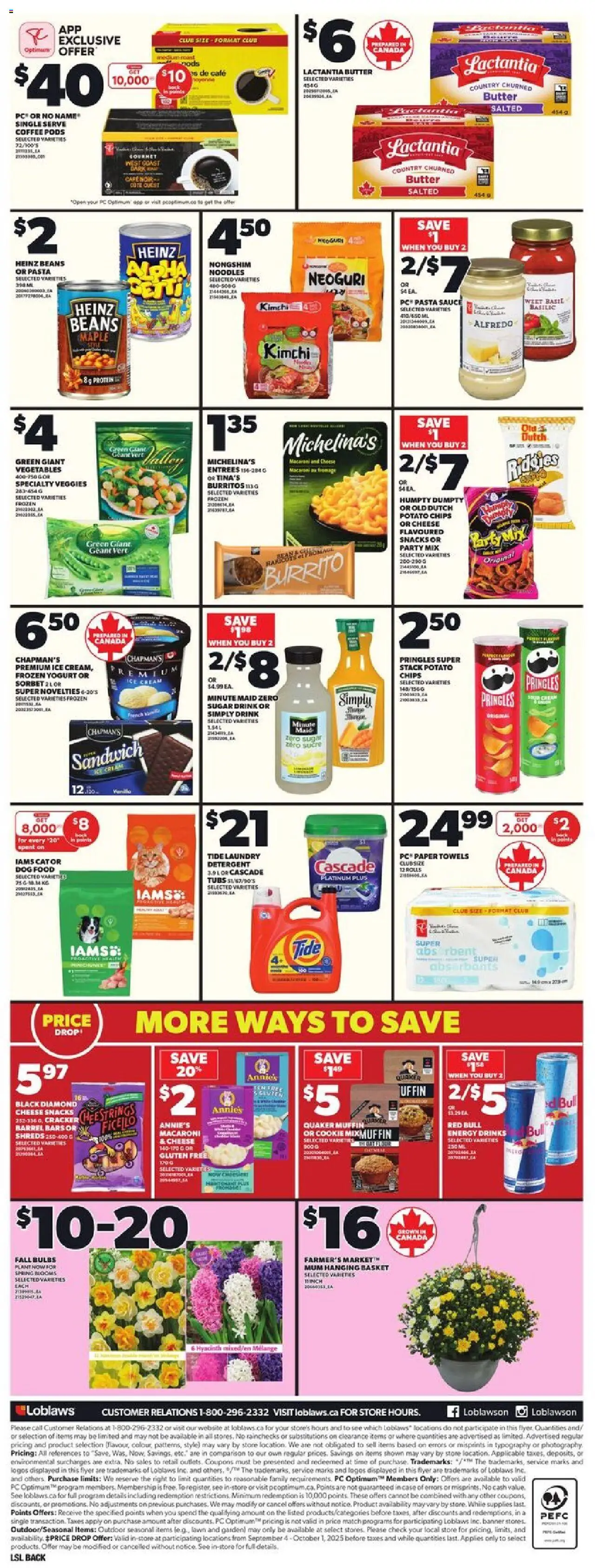 Loblaws flyer valid from 11.09.2025 | Page: 4 | Products: Pasta, PC, Yogurt, Coffee