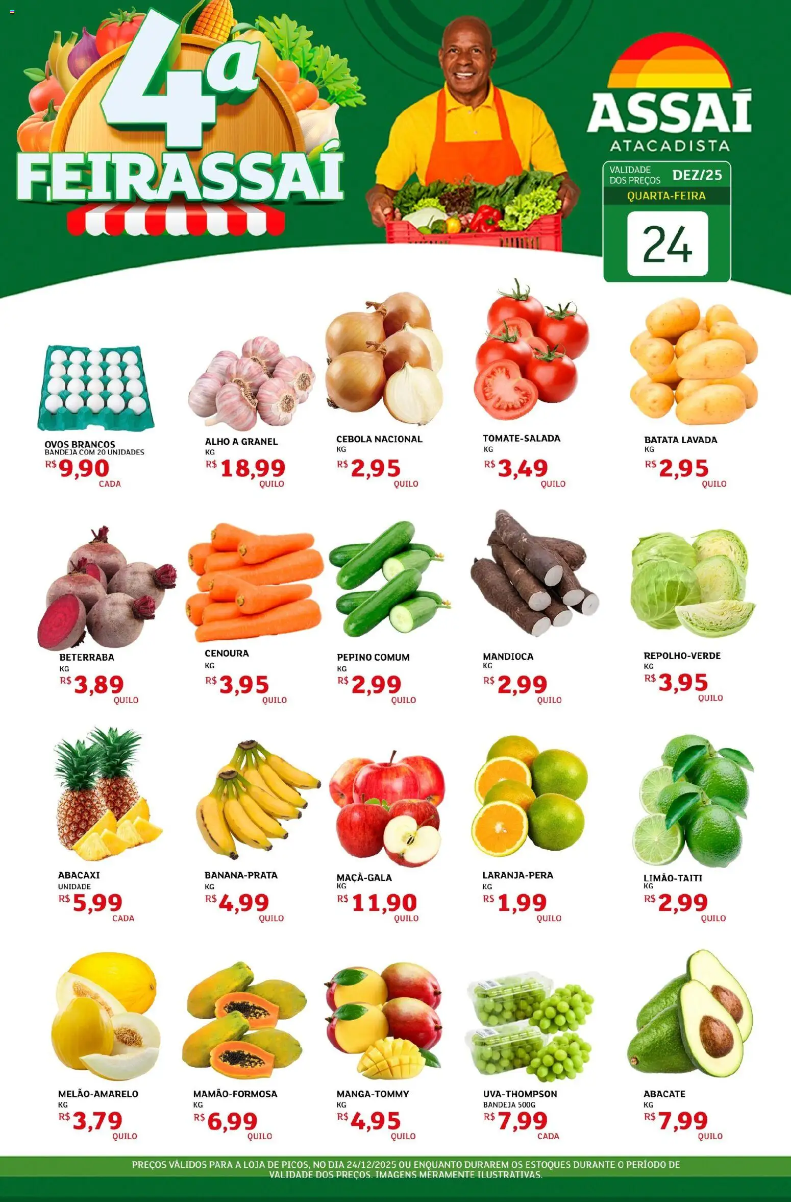Assaí Atacadista Folheto - válido de 24.12.2025 | Página: 1 | Produtos: Alho, Mandioca, Cenoura, Bandeja