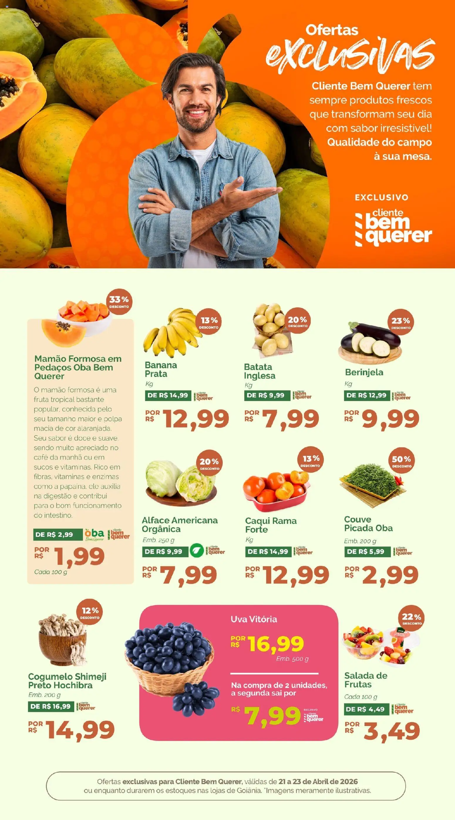 Oba Hortifruti Folheto - válido de 21.04.2026 | Página: 3 | Produtos: Berinjela, Café, Mamão, Alface