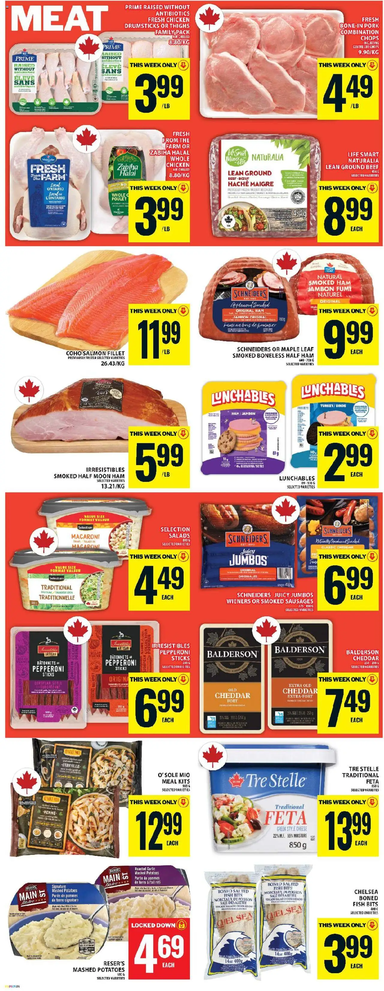 Food Basics flyer valid from 25.09.2025 | Page: 7 | Products: Fish, Ham, Chicken, Pork