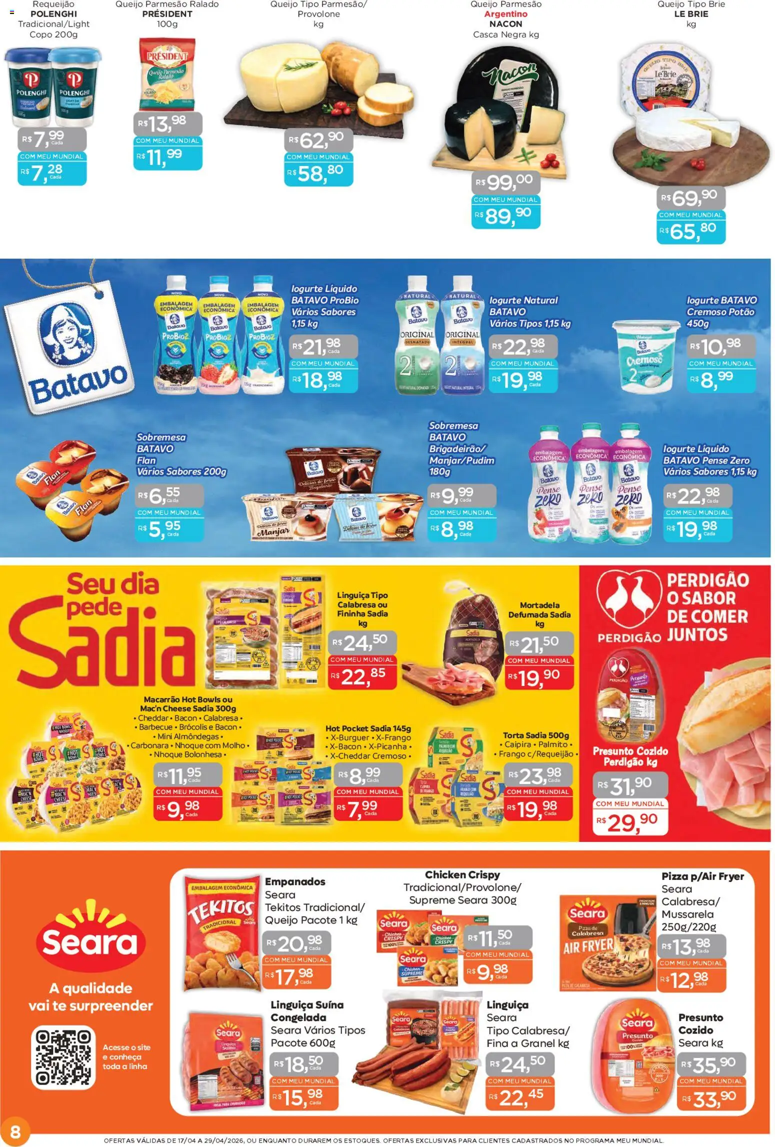 Mundial Folheto - válido de 17.04.2026 | Página: 8 | Produtos: Presunto, Brie, Frango, Requeijão