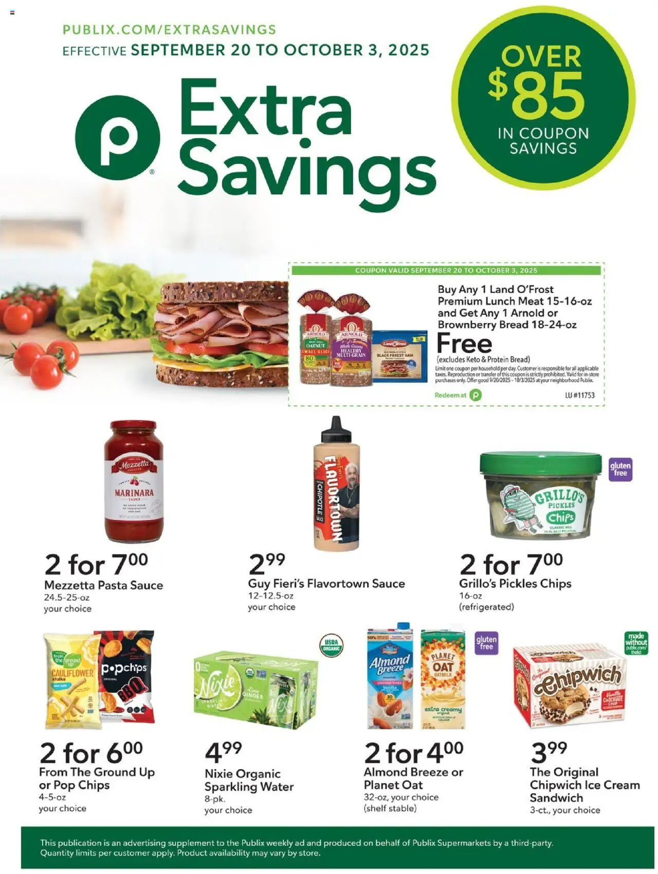 Publix Extra Savings - valid from 20.09.2025 | Page: 1 | Products: Ham, Chips, Water, Cauliflower