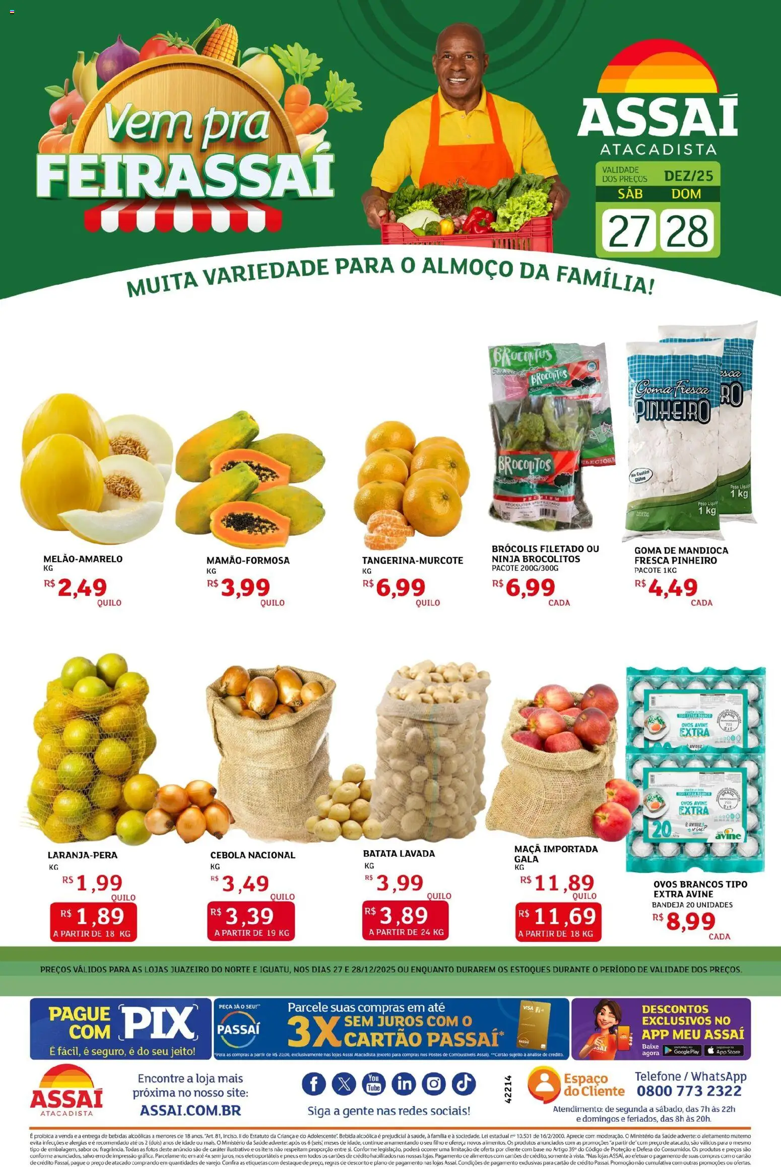 Assaí Atacadista Folheto - válido de 27.12.2025 | Página: 1 | Produtos: Cebola, Mandioca, Pneus, Base