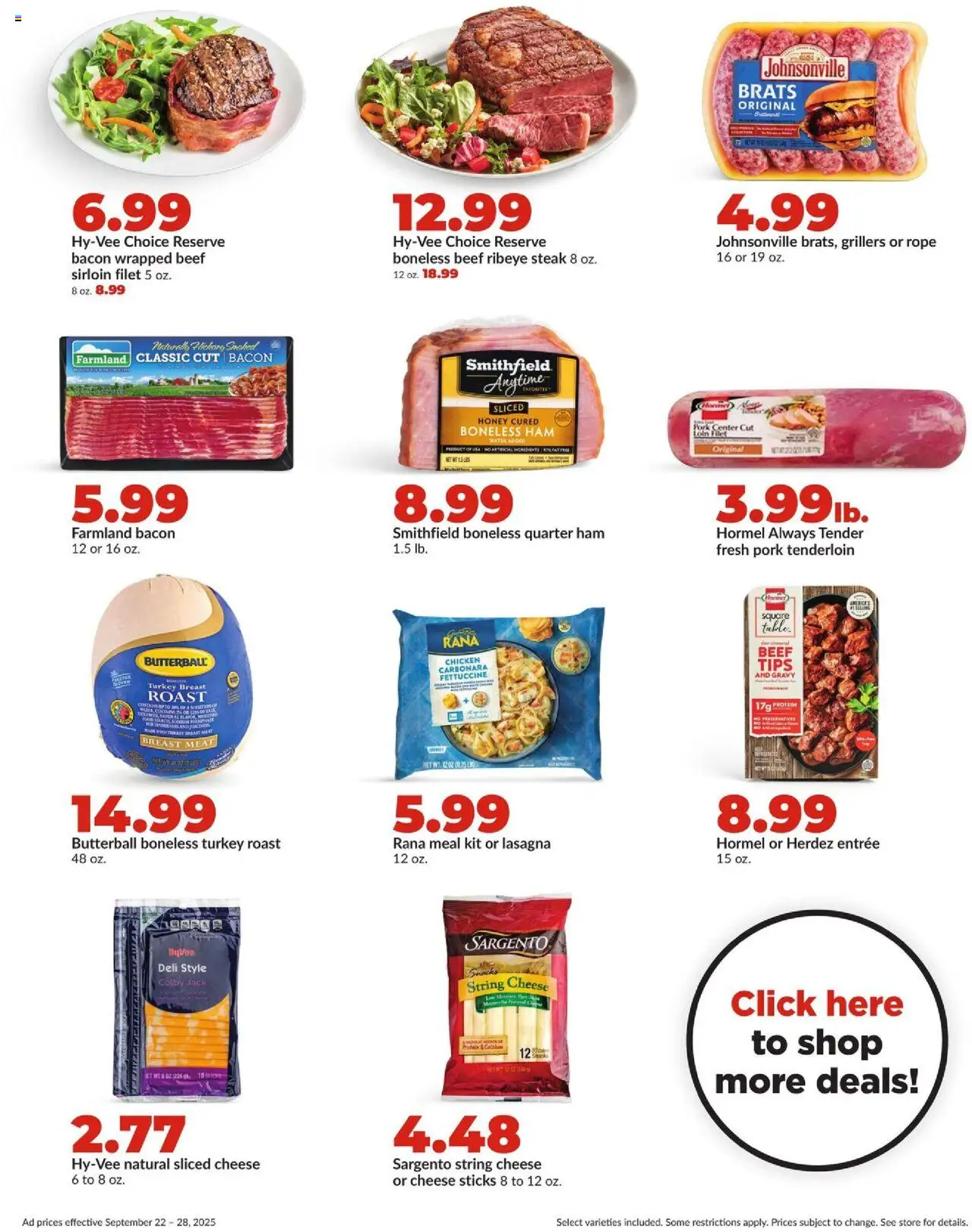 HyVee Weekly Ad - valid from 22.09.2025 | Page: 12 | Products: Cheese, Mask, Ham, Water