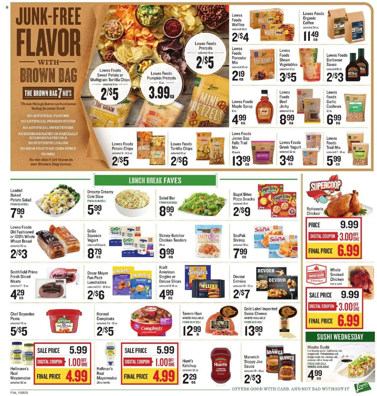 Lowes Foods Weekly Ad - NC - valid from 08.10.2025 | Page: 4 | Products: Salad, Vegetables, Mayonnaise, Sauce