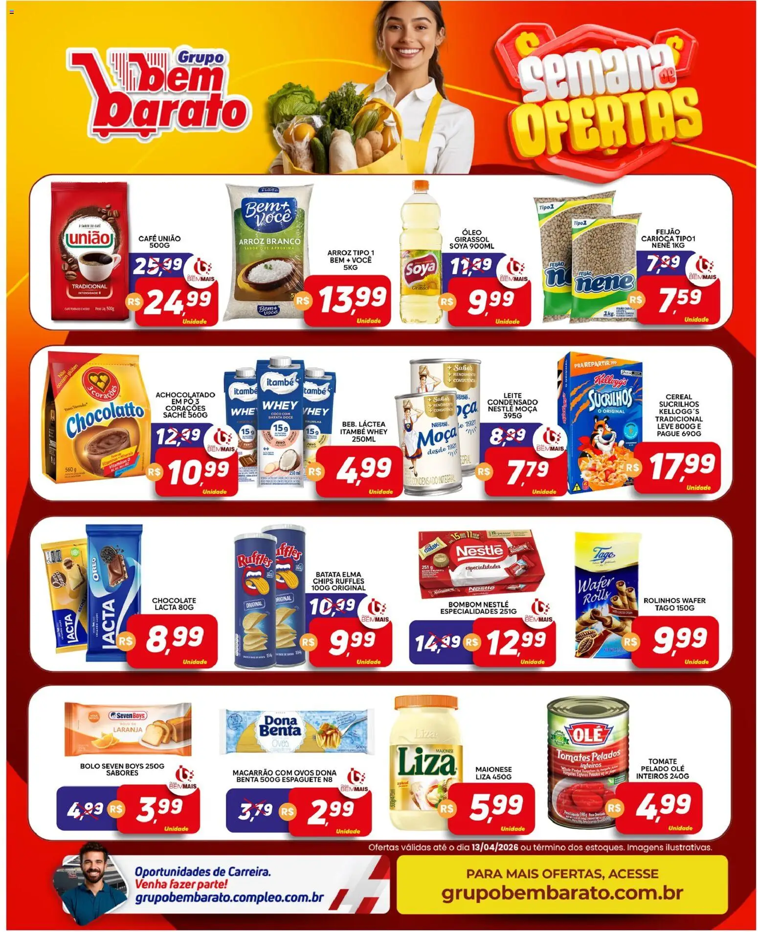 Supermercado Bem Barato Folheto - válido de 07.04.2026 | Página: 3 | Produtos: Espaguete, Achocolatado, Leite, Sucrilhos