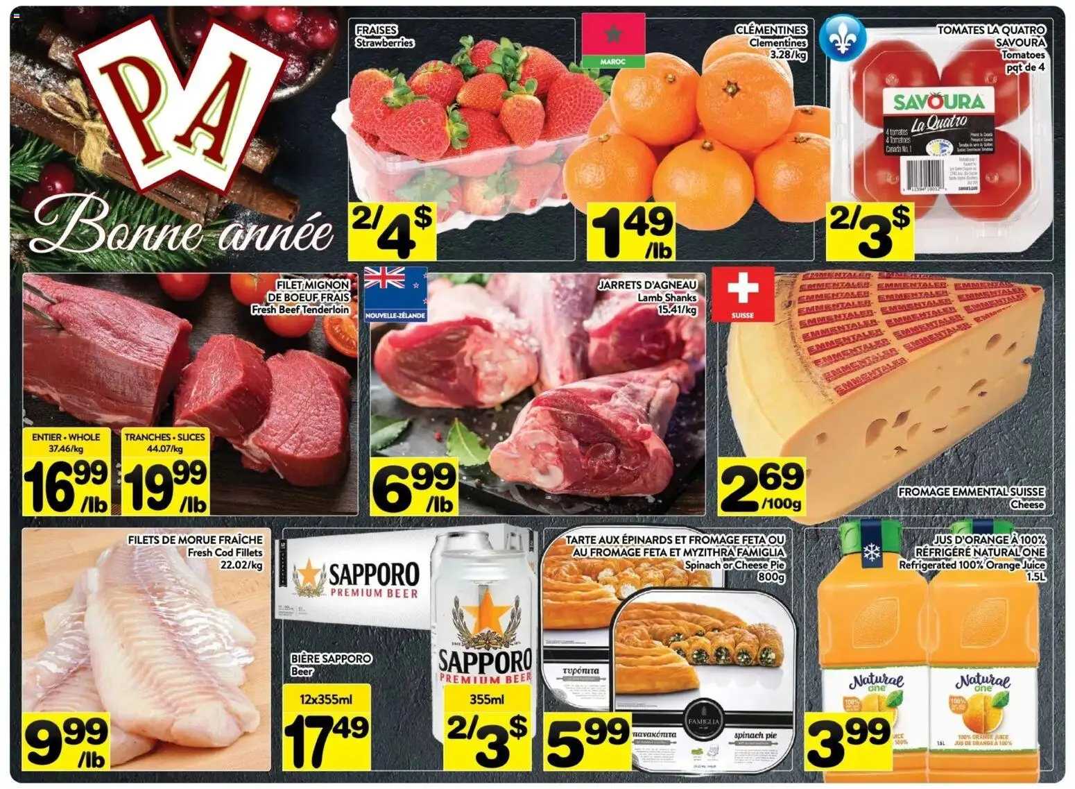 Pa Supermarché flyer valid from 26.12.2025 | Page: 1 | Products: Strawberries, Cheese, Juice, Tomatoes