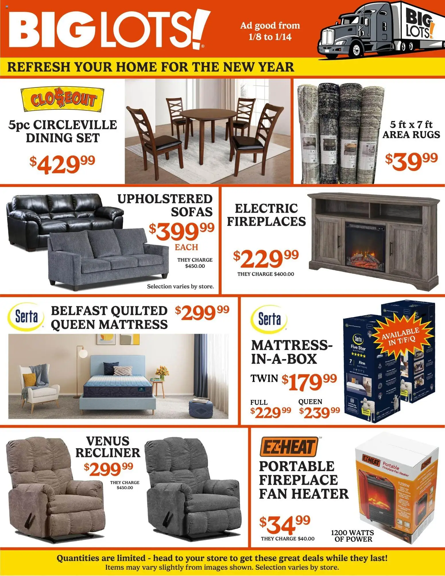 Big Lots Weekly Ad - valid from 08.01.2026 | Page: 3 | Products: Mattress, Recliner, Fan