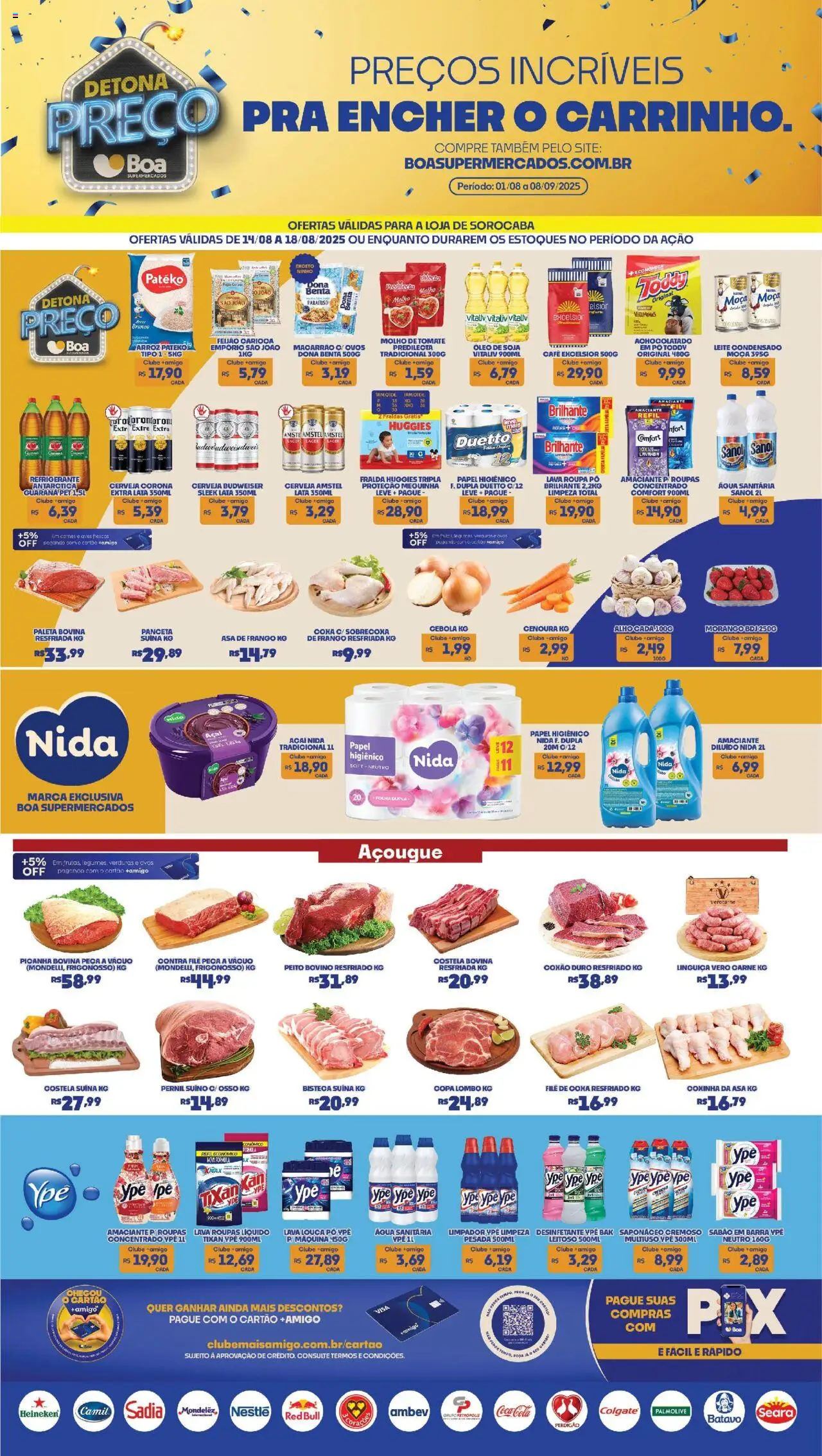 Boa Supermercados Folheto - válido de 14.08.2025 | Página: 1 | Produtos: Linguiça, Asa de frango, Frango, Amaciante