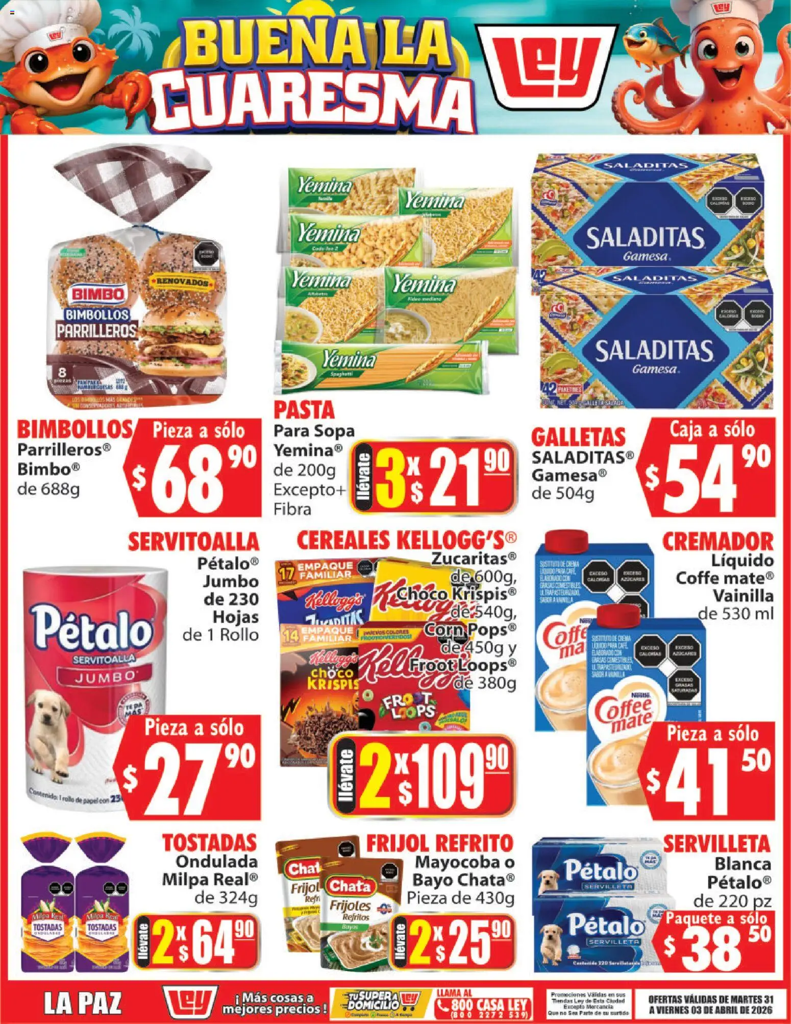 Nuevas ofertas de Casa Ley válidas en toda la República Mexicana desde el 31.03.2026. ¡Encuentra las mejores ofertas en Casa Ley folleto Buena la Cuaresma! | Página: 3 | Productos: Sopa, Cereales, Galletas, Caja