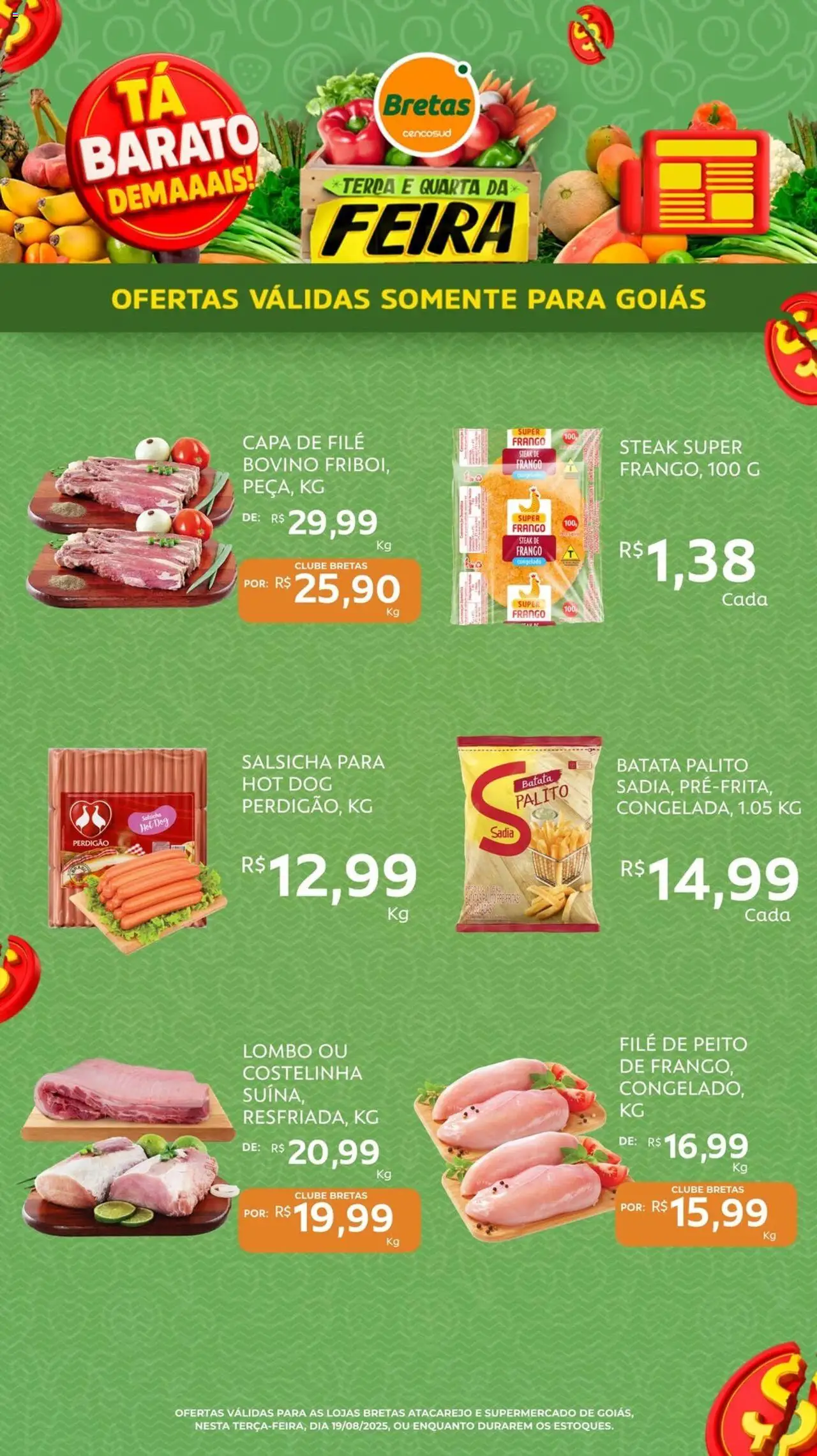 Bretas Folheto - válido de 19.08.2025 | Página: 3 | Produtos: Salsicha, Lombo, Batata, Frango