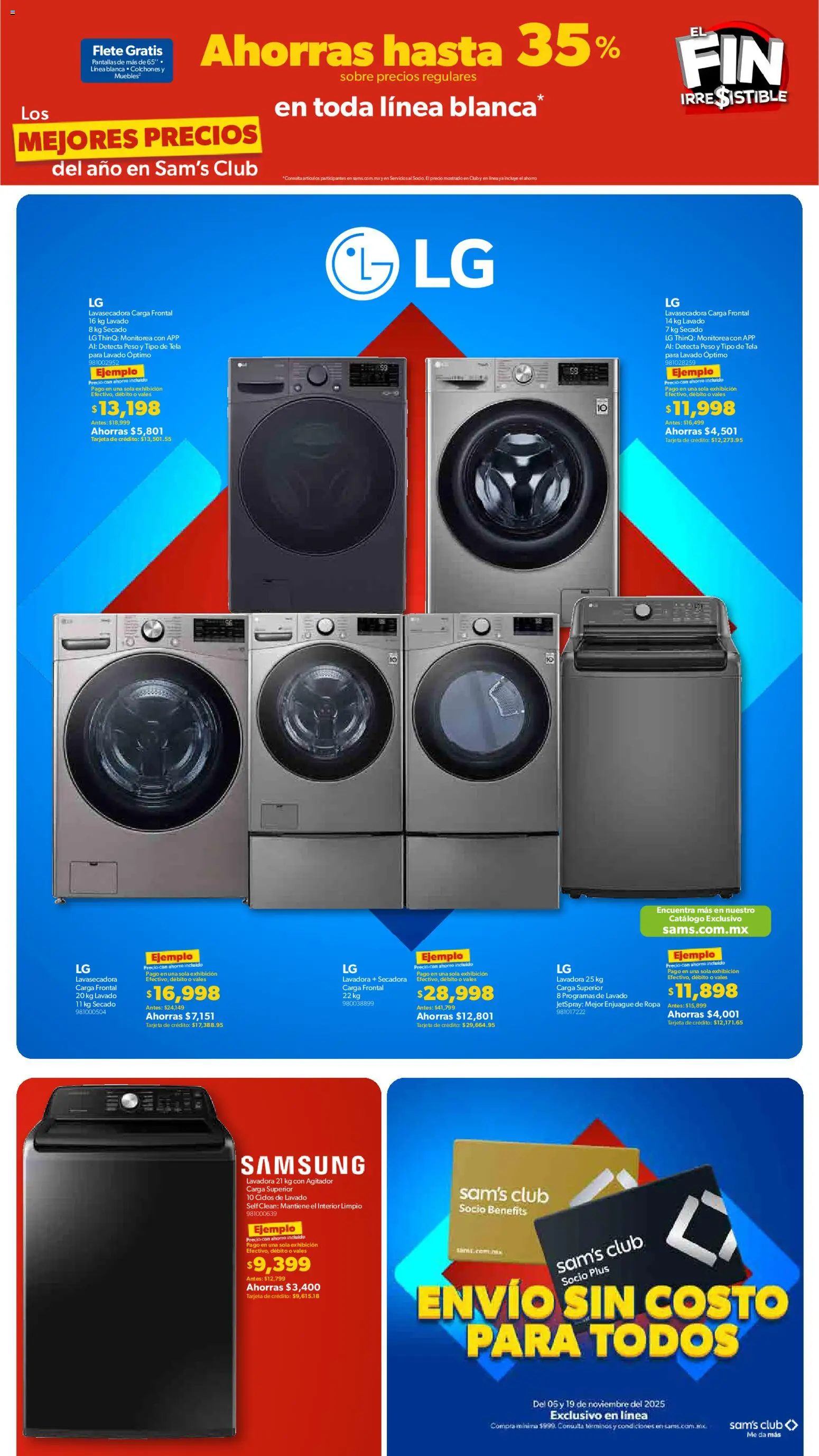 Nuevas ofertas de Sam's Club válidas en toda la República Mexicana desde el 06.11.2025. ¡Encuentra las mejores ofertas en Sam's Club Buen Fin ! | Página: 12 | Productos: Secadora, Pantallas, Lavadora, Sobre