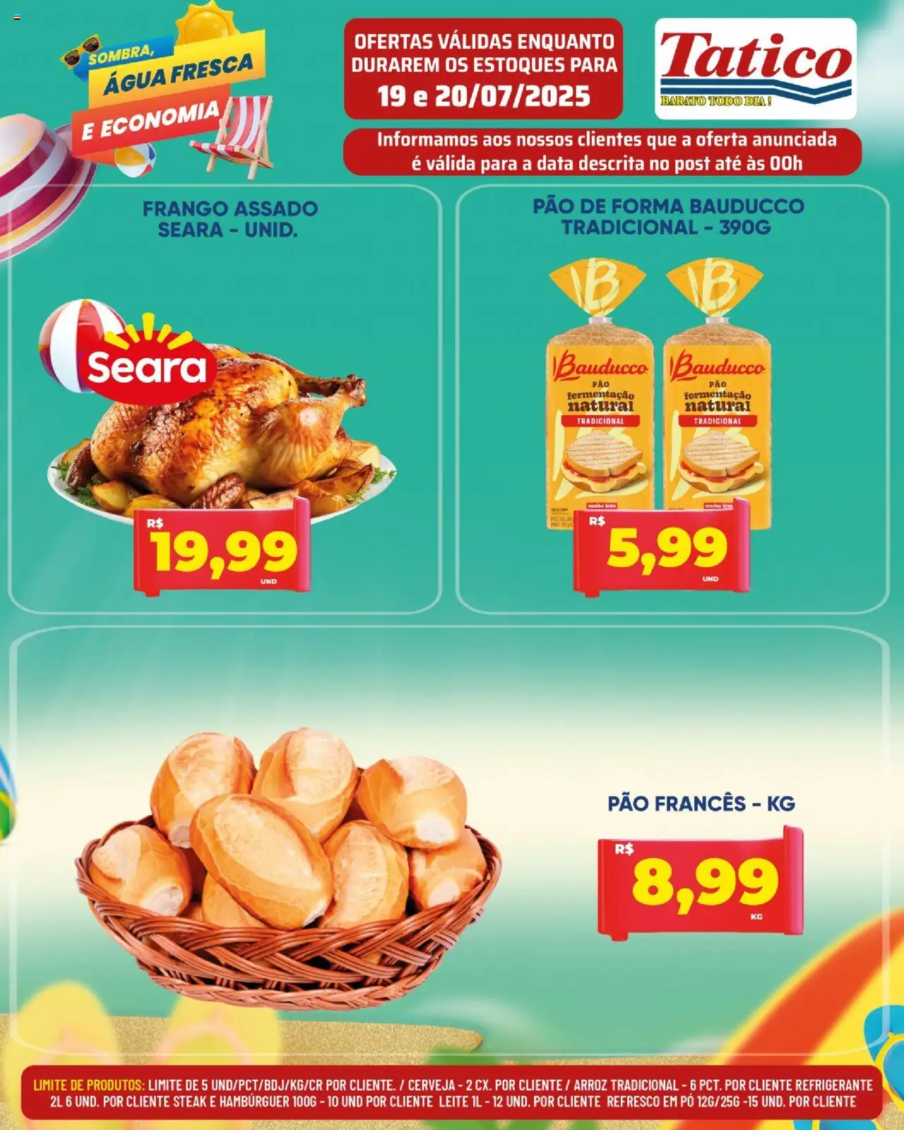 Tatico Folheto - válido de 19.07.2025 | Página: 15 | Produtos: Leite, Hambúrguer, Frango, Pão francês