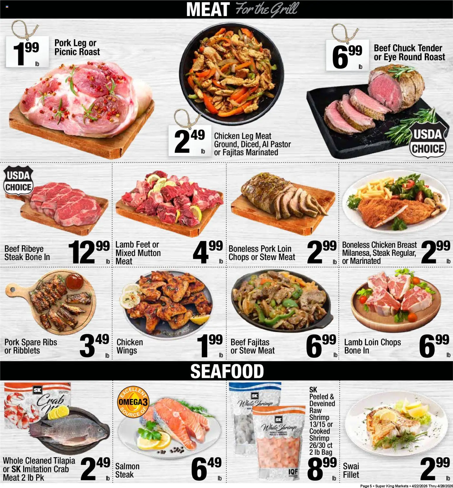 Super King Weekly Ad - valid from 22.04.2026 | Page: 6 | Products: Pork, Beef, Seafood, Grill