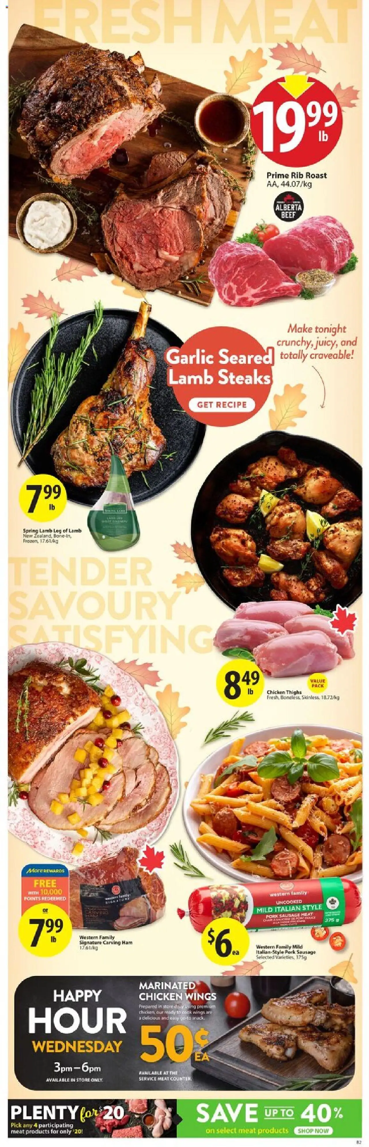 Save on foods flyer valid from 09.10.2025 | Page: 6 | Products: Beef, Chicken wings, Ham, Pork