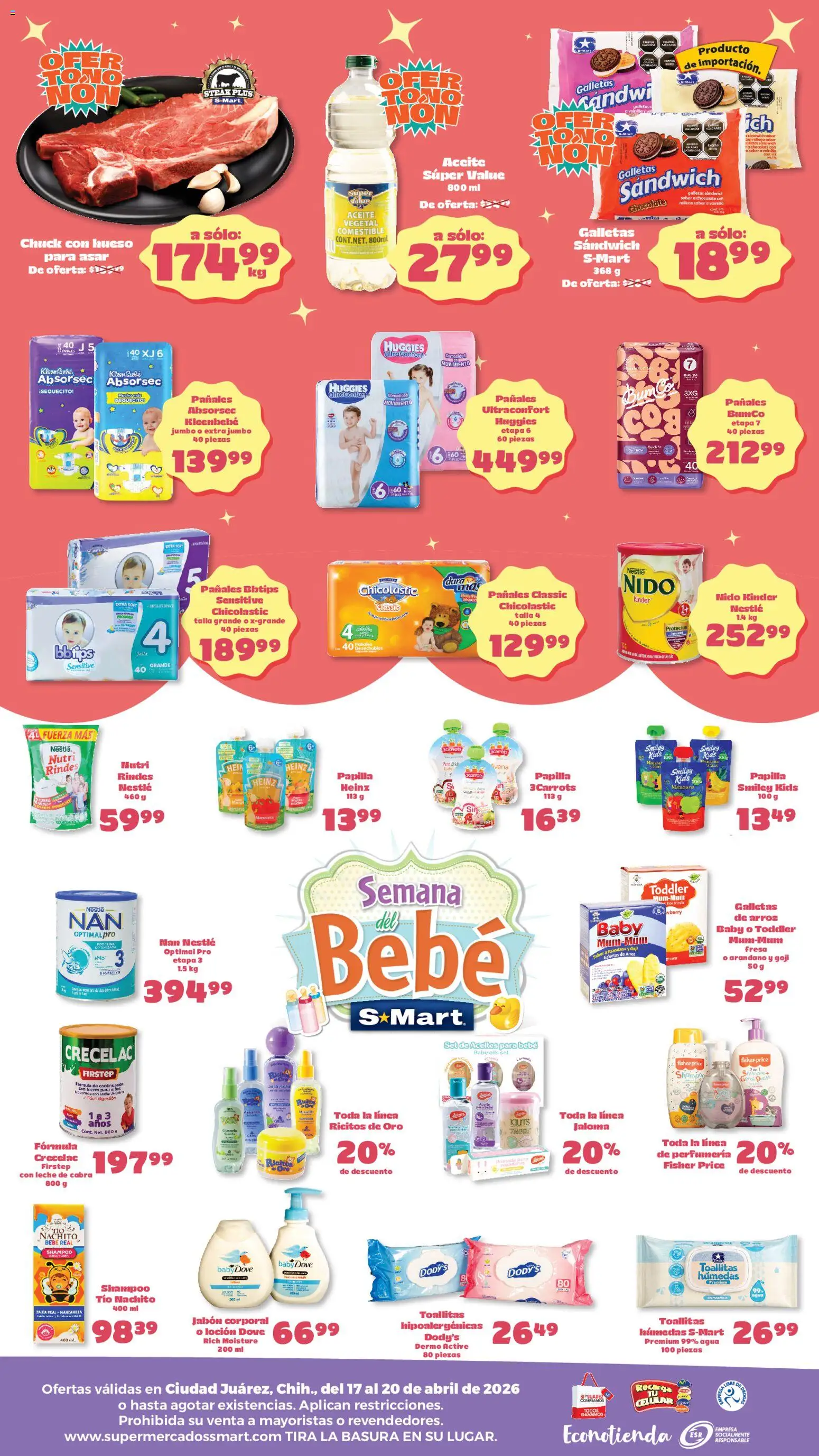 Nuevas ofertas de S-Mart válidas en toda la República Mexicana desde el 17.04.2026. ¡Encuentra las mejores ofertas en S-Mart folleto Juárez! | Página: 2 | Productos: Manzana, Col, Aceite, Loción
